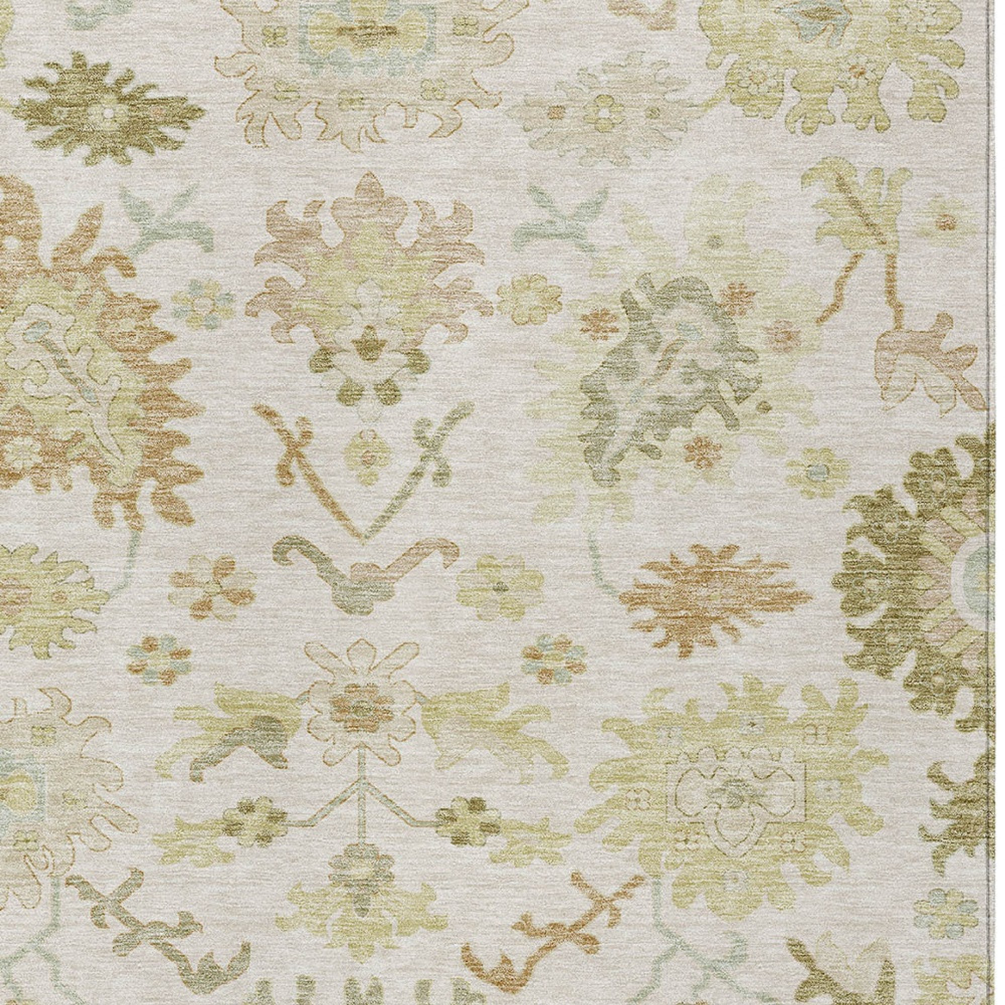 10' X 14' Ivory Green And Tan Floral Washable Indoor Outdoor Area Rug - 1 - Sports & Outdoor