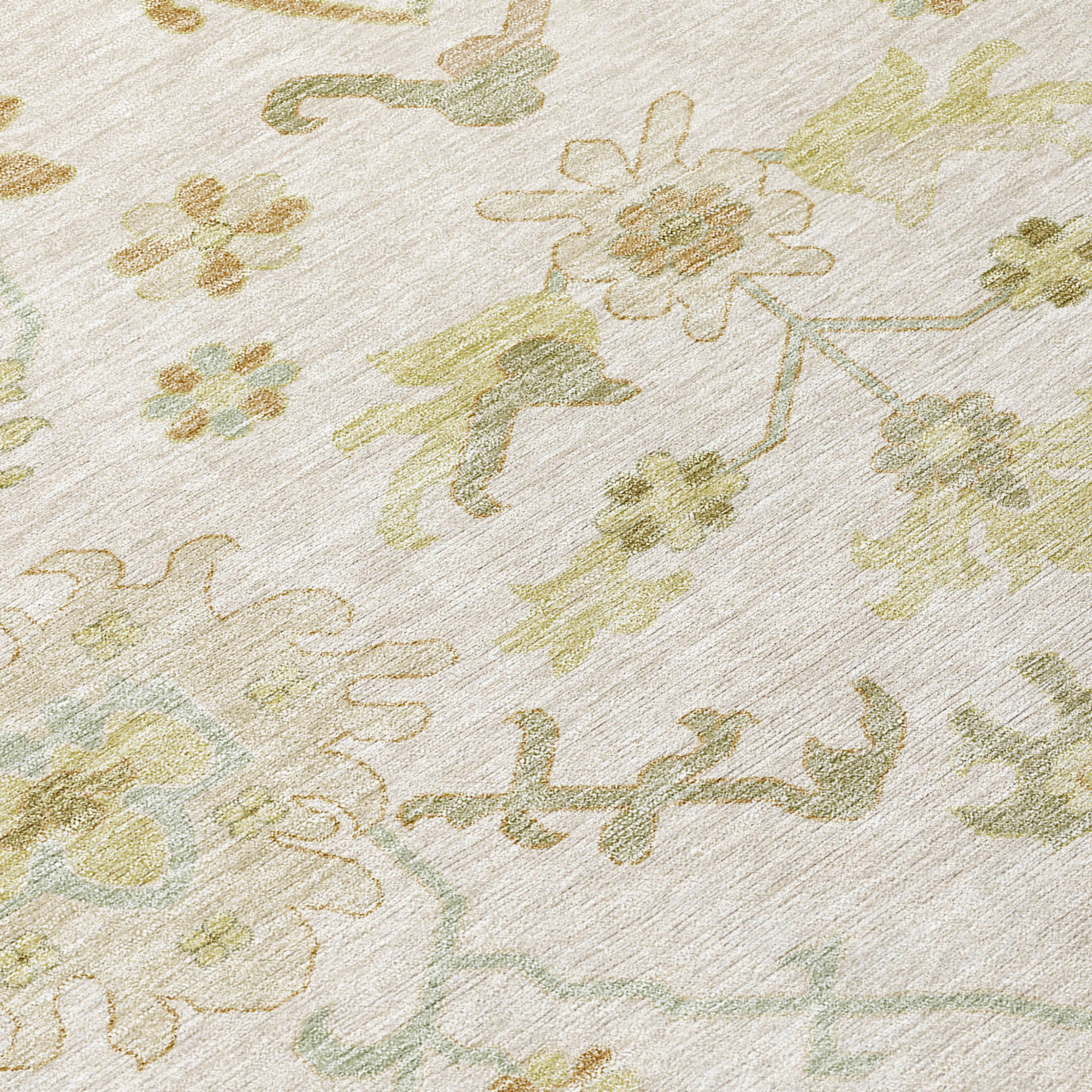 10' X 14' Ivory Green And Tan Floral Washable Indoor Outdoor Area Rug - 1 - Sports & Outdoor