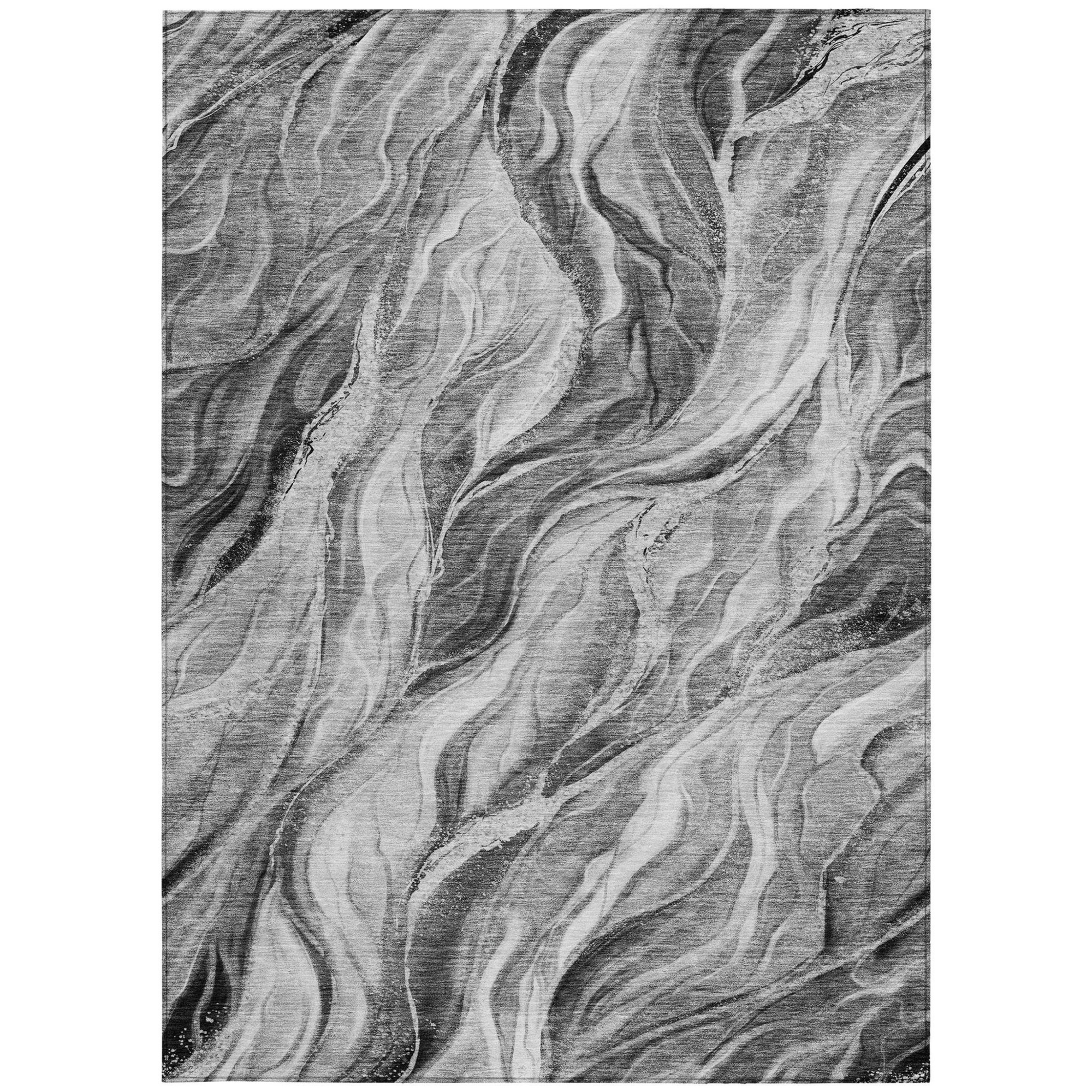 10' X 14' Gray Charcoal And Ivory Abstract Washable Indoor Outdoor Area Rug - 1 - Sports & Outdoor