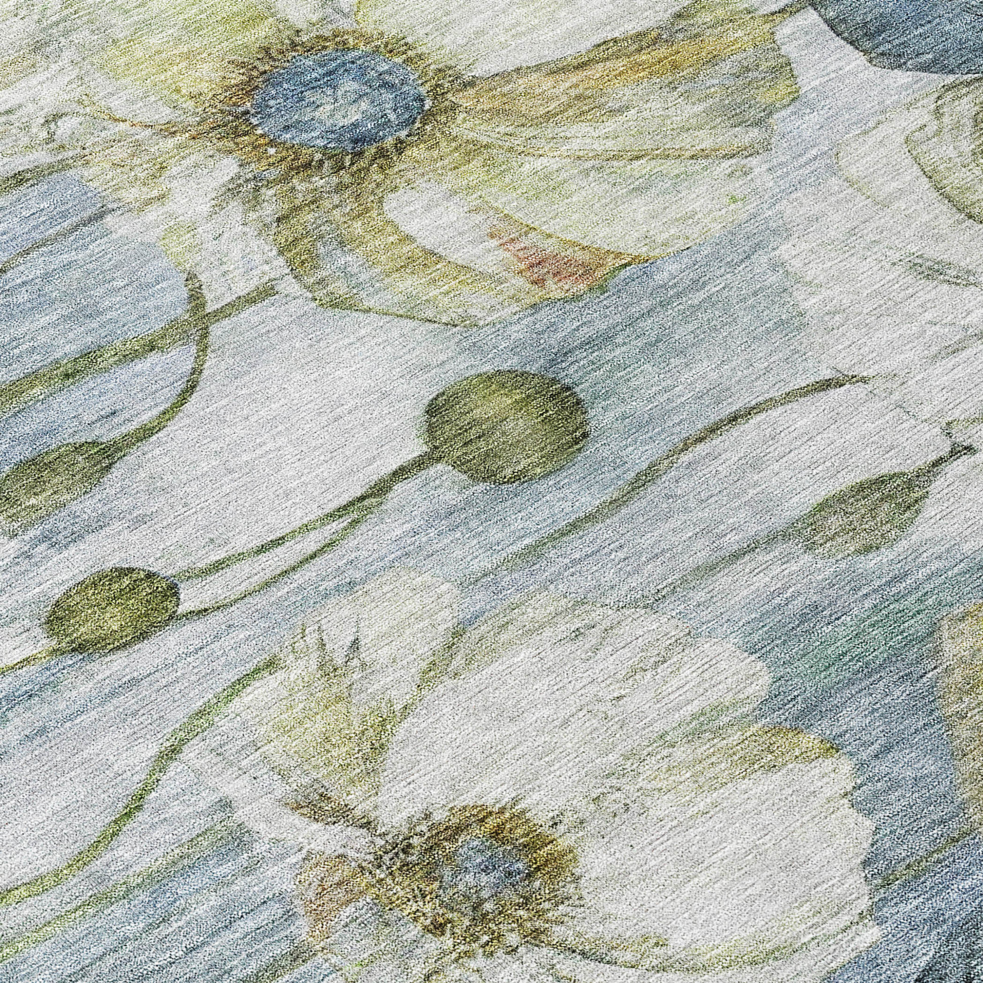 10' X 14' Denim Blue And Sky Blue Floral Washable Indoor Outdoor Area Rug - 1 - Sports & Outdoor