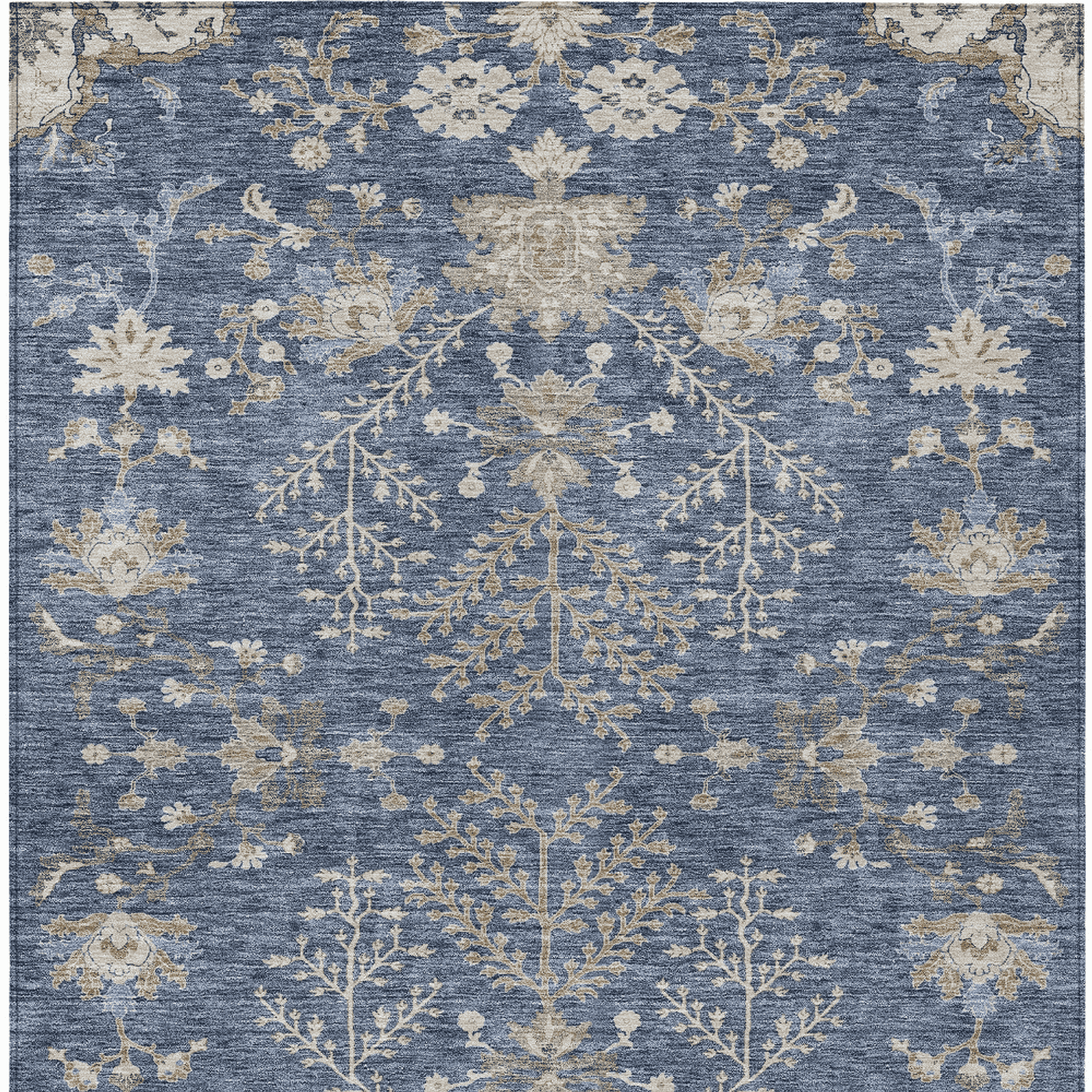 10' X 14' Blue Brown And Beige Floral Washable Indoor Outdoor Area Rug - 1 - Sports & Outdoor