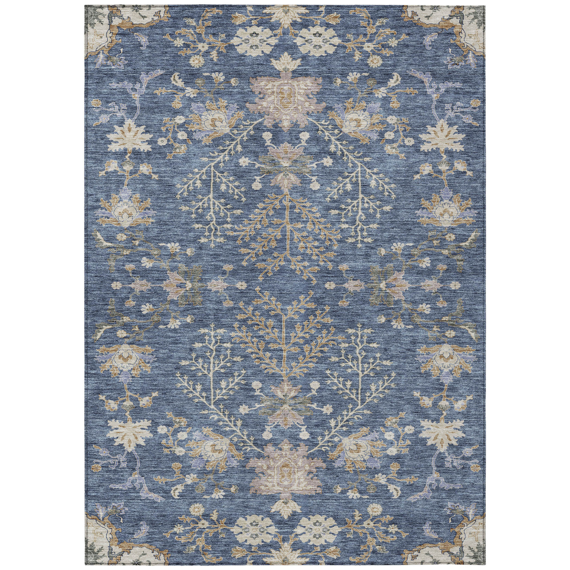10' X 14' Blue Brown And Beige Floral Washable Indoor Outdoor Area Rug - 1 - Sports & Outdoor