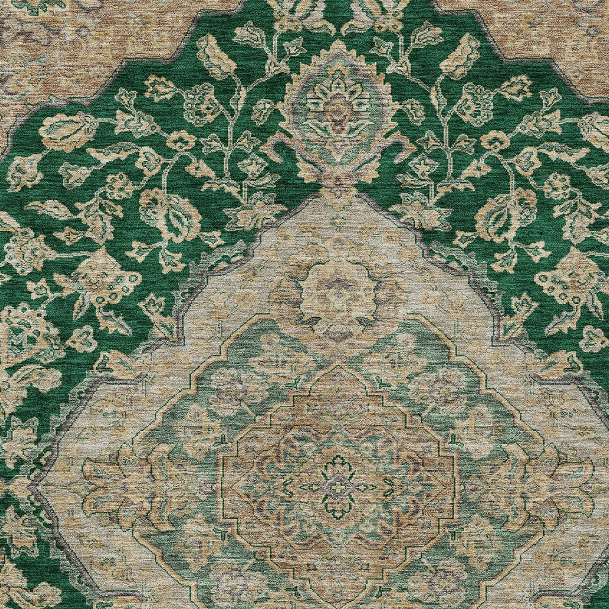 10' X 14' Emerald Beige And Brown Oriental Washable Indoor Outdoor Area Rug - 1 - Sports & Outdoor