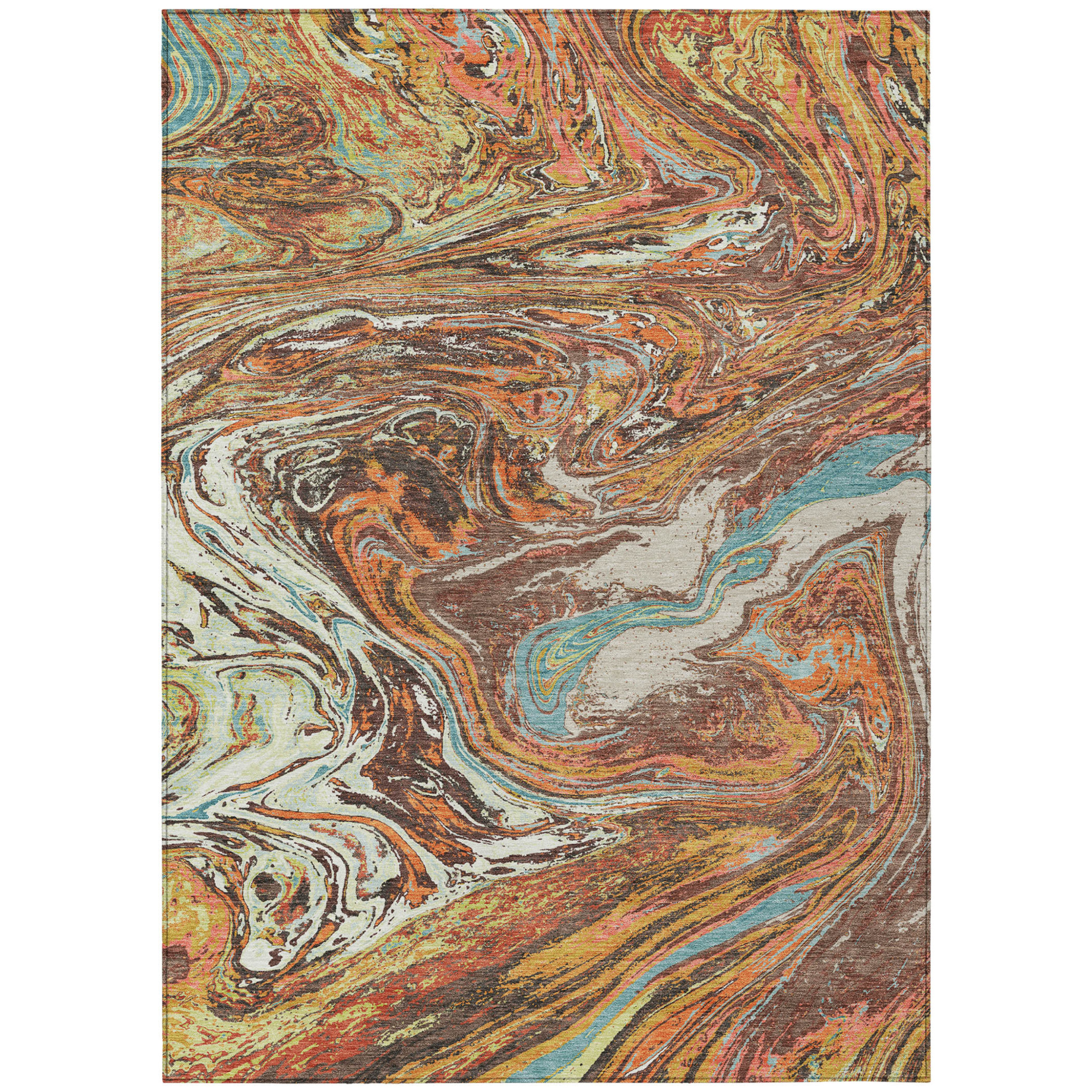 10' X 14' Khaki Brown And Blue Abstract Washable Indoor Outdoor Area Rug - 1 - Sports & Outdoor