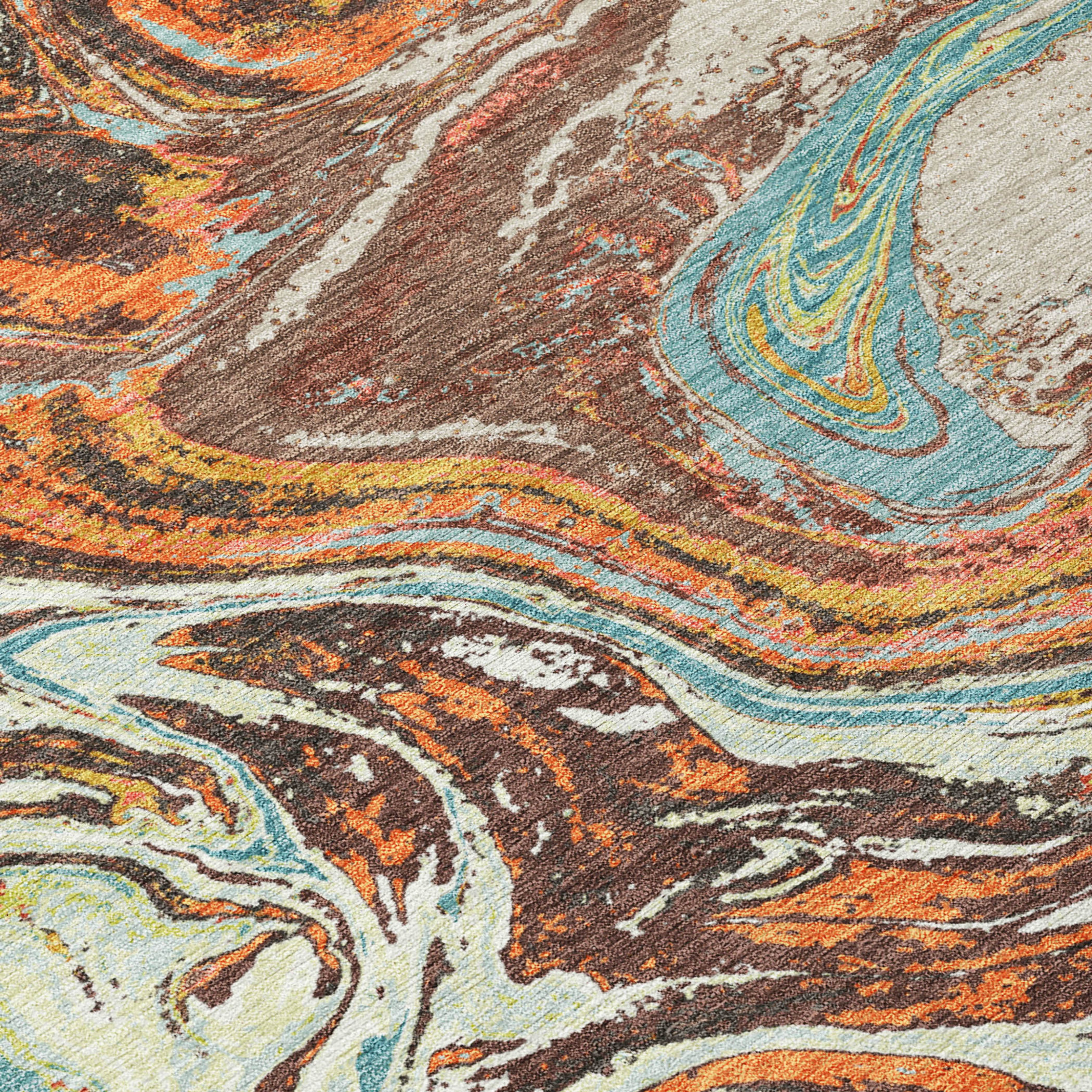 10' X 14' Khaki Brown And Blue Abstract Washable Indoor Outdoor Area Rug - 1 - Sports & Outdoor