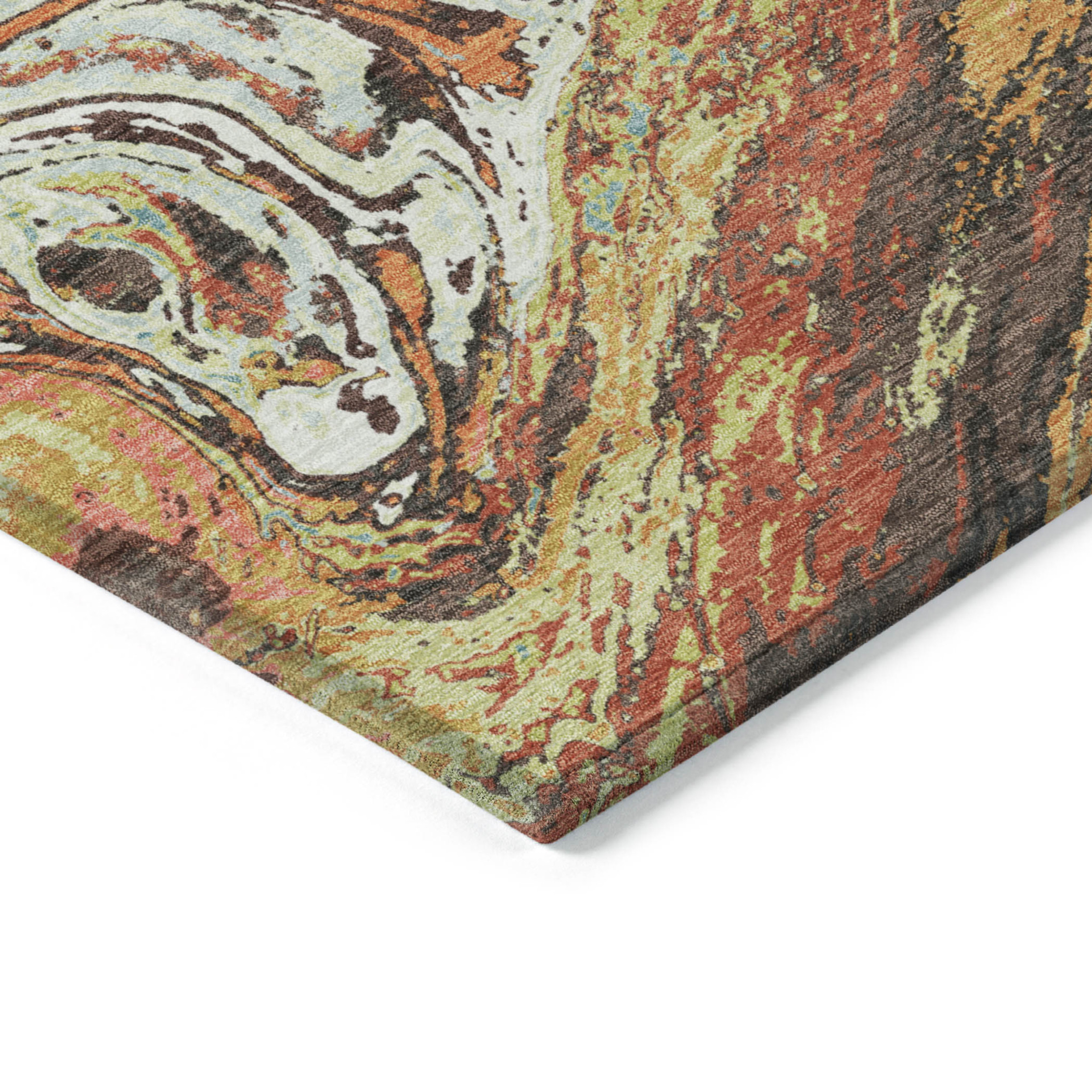 10' X 14' Khaki Brown And Blue Abstract Washable Indoor Outdoor Area Rug - 1 - Sports & Outdoor