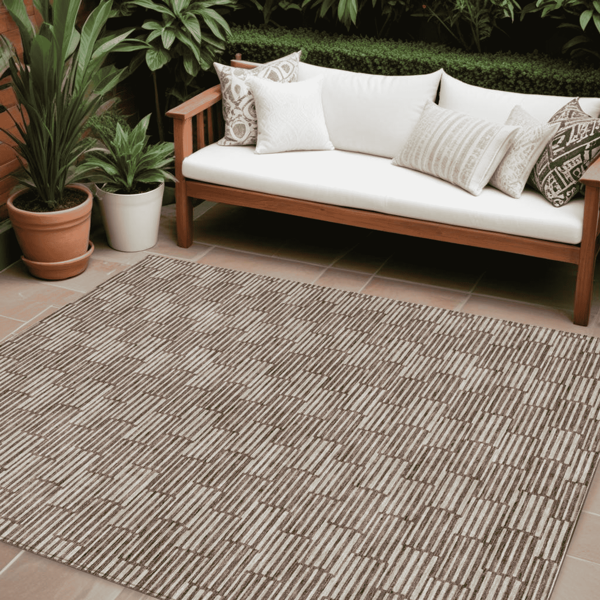 10' X 14' Brown And Beige Geometric Washable Indoor Outdoor Area Rug - 1 - Sports & Outdoor