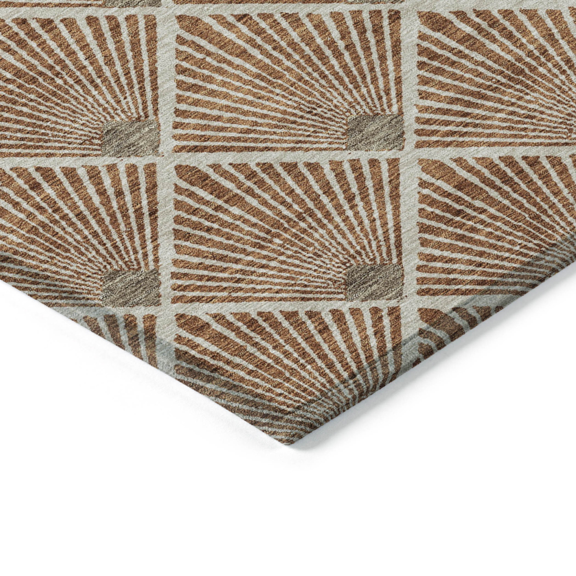 10' X 14' Brown Copper And Beige Geometric Washable Indoor Outdoor Area Rug - 1 - Sports & Outdoor