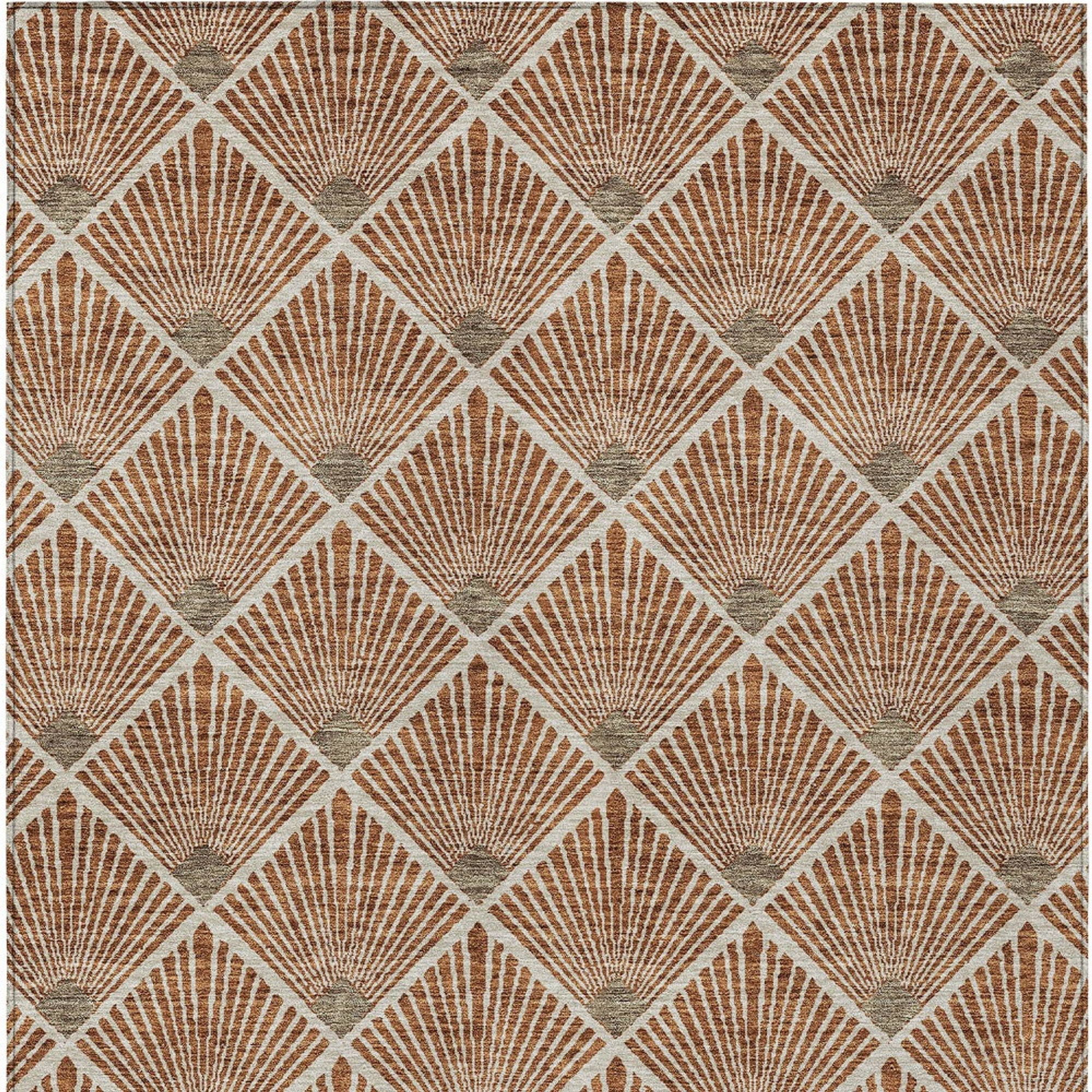 10' X 14' Brown Copper And Beige Geometric Washable Indoor Outdoor Area Rug - 1 - Sports & Outdoor