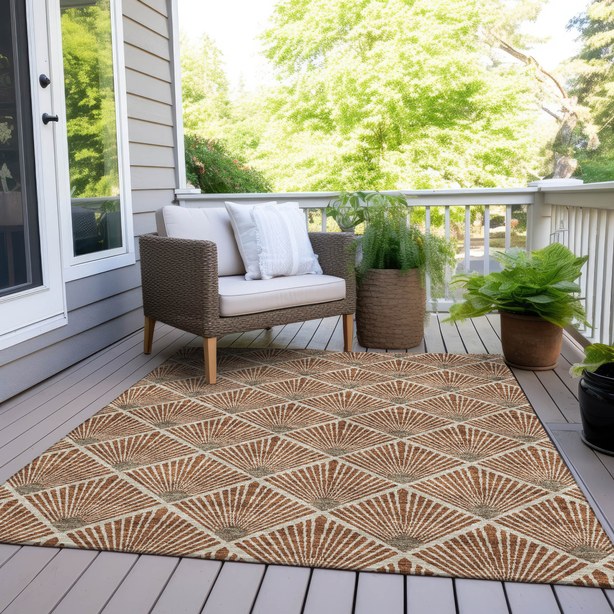 10' X 14' Brown Copper And Beige Geometric Washable Indoor Outdoor Area Rug - 1 - Sports & Outdoor