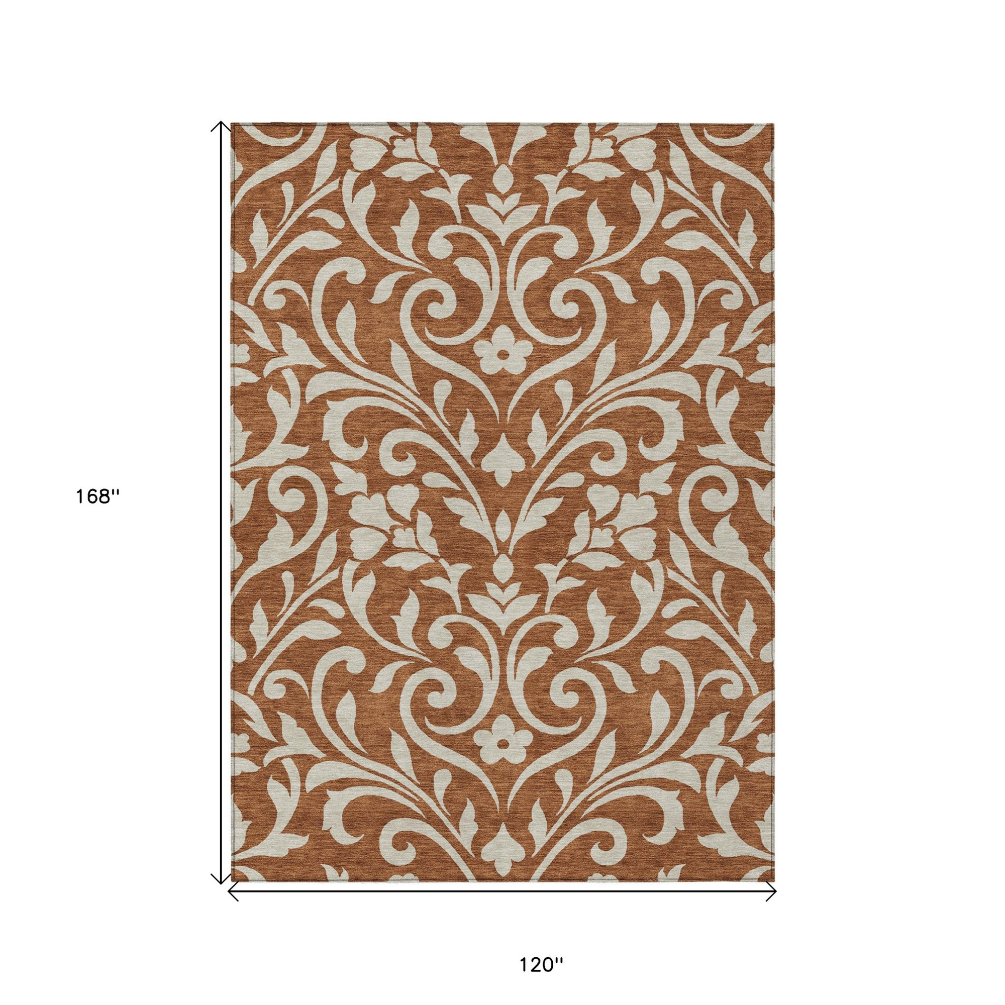 10' X 14' Brown And Beige Floral Washable Indoor Outdoor Area Rug - 1 - Sports & Outdoor
