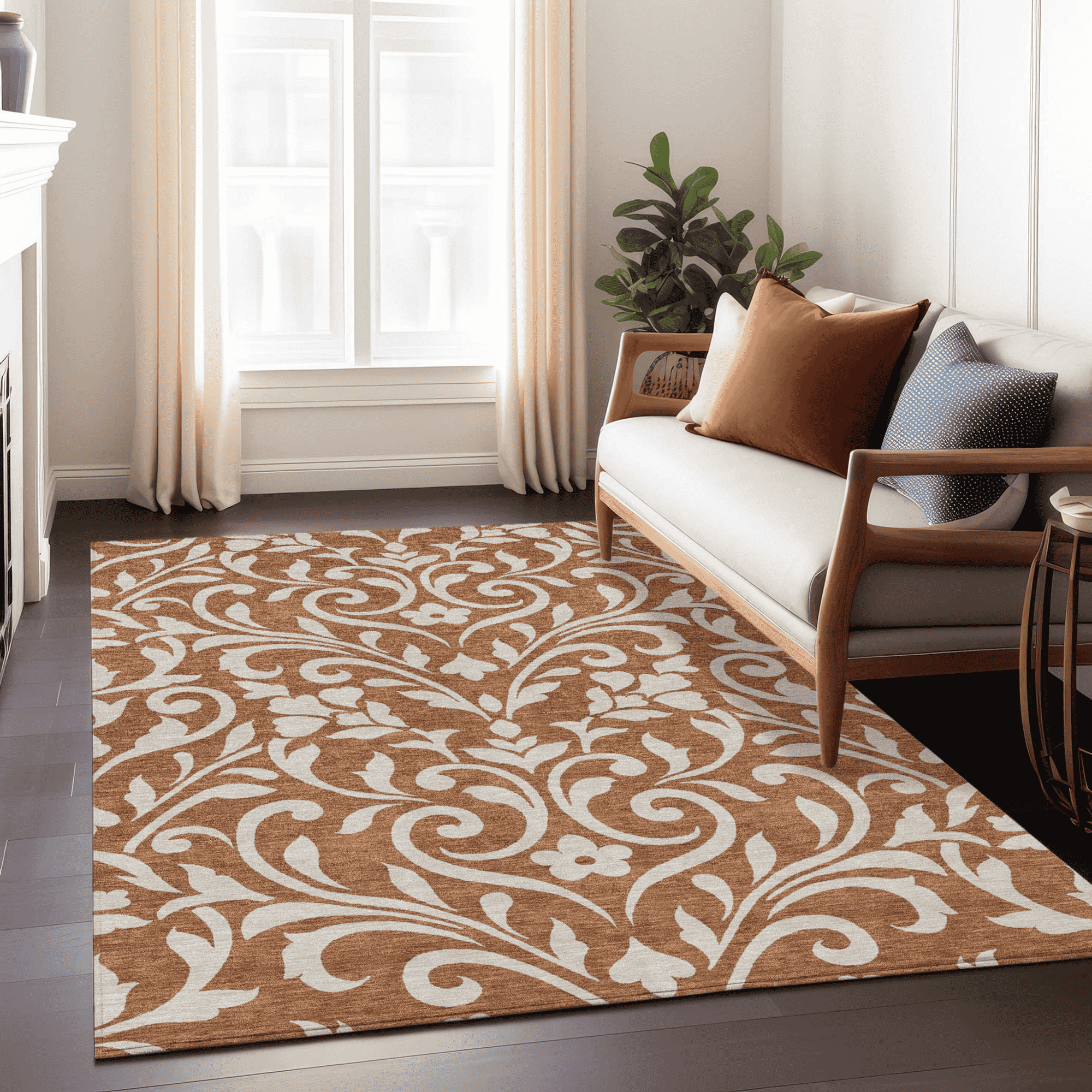 10' X 14' Brown And Beige Floral Washable Indoor Outdoor Area Rug - 1 - Sports & Outdoor