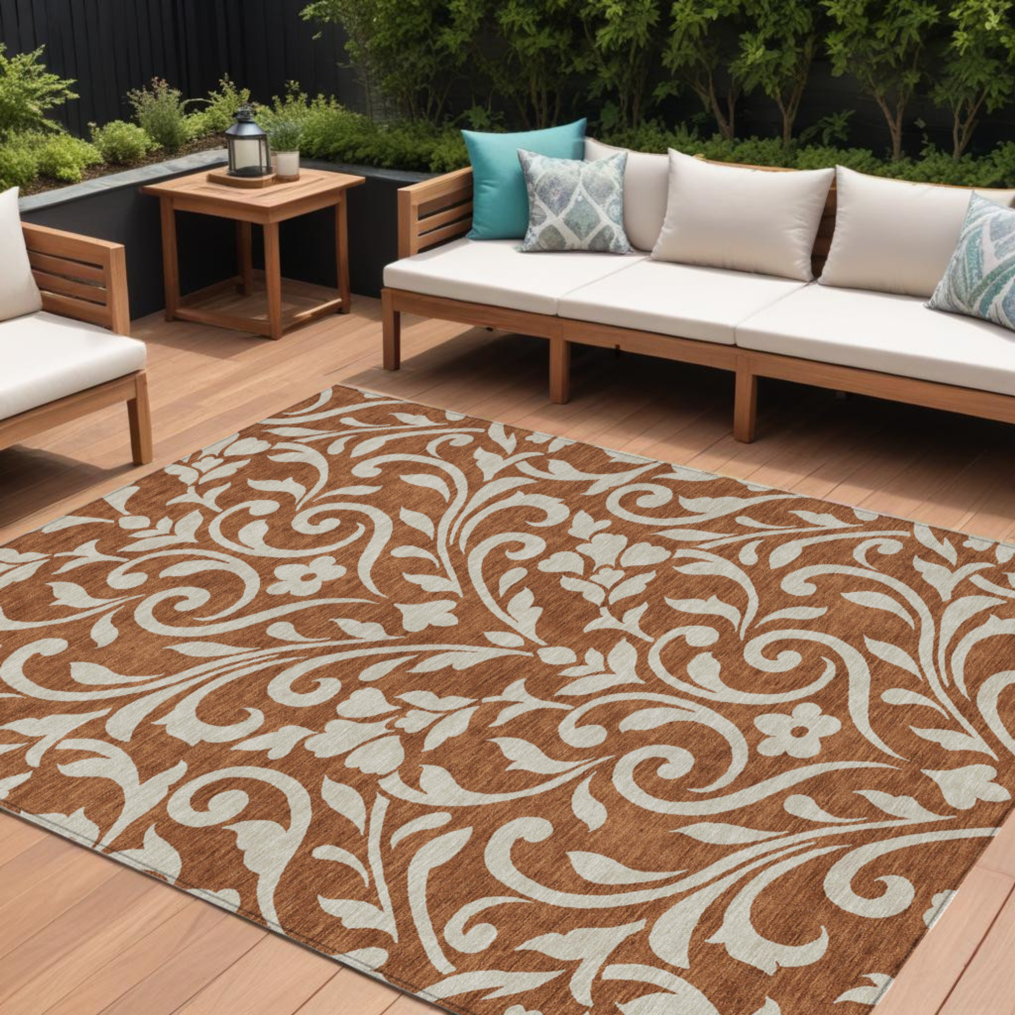 10' X 14' Brown And Beige Floral Washable Indoor Outdoor Area Rug - 1 - Sports & Outdoor