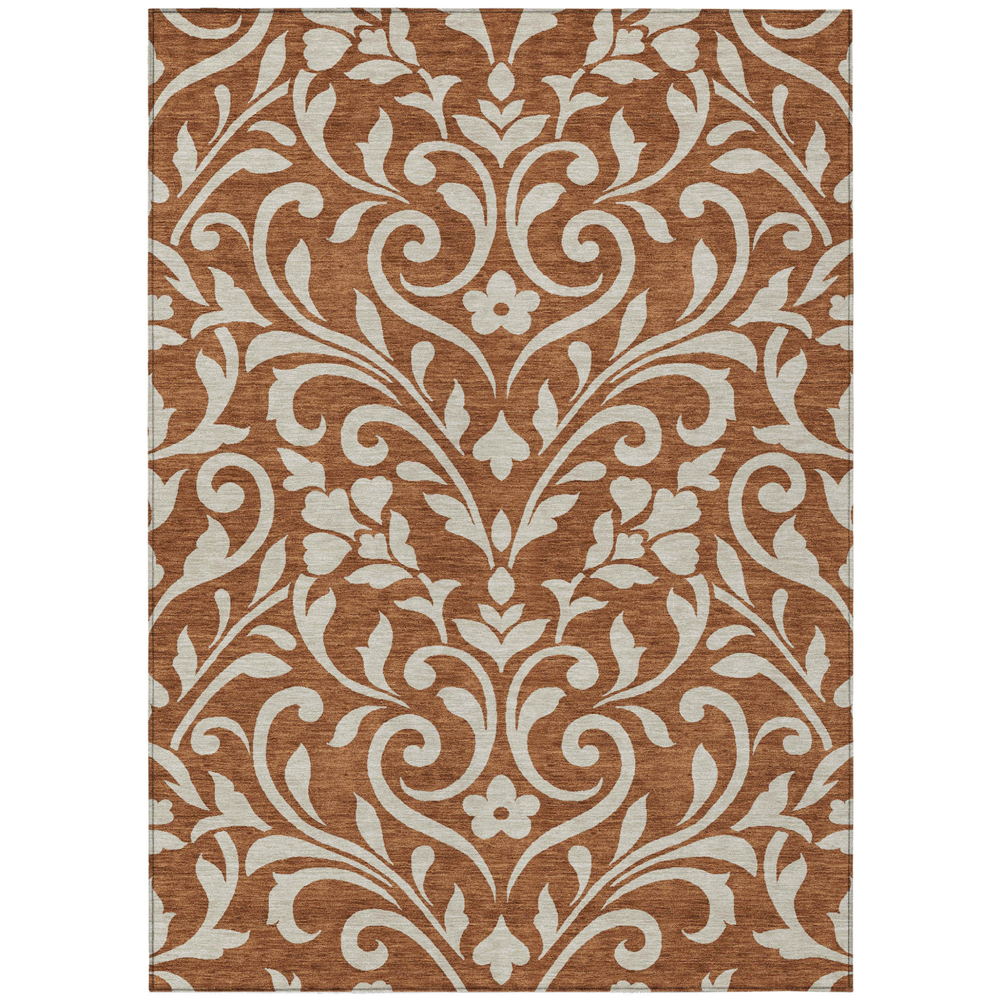 10' X 14' Brown And Beige Floral Washable Indoor Outdoor Area Rug - 1 - Sports & Outdoor