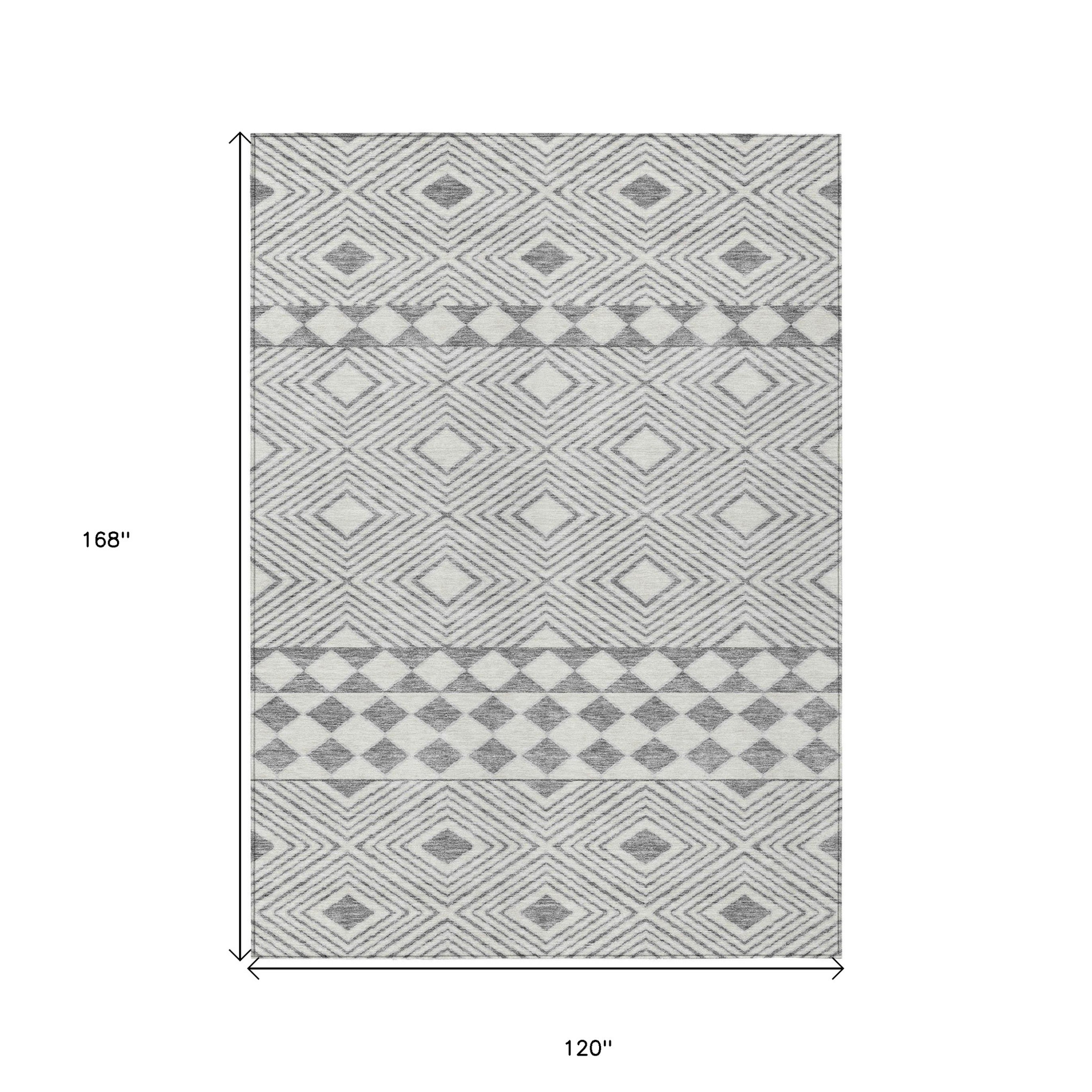 10' X 14' Gray And Ivory Geometric Washable Indoor Outdoor Area Rug - 1 - Sports & Outdoor