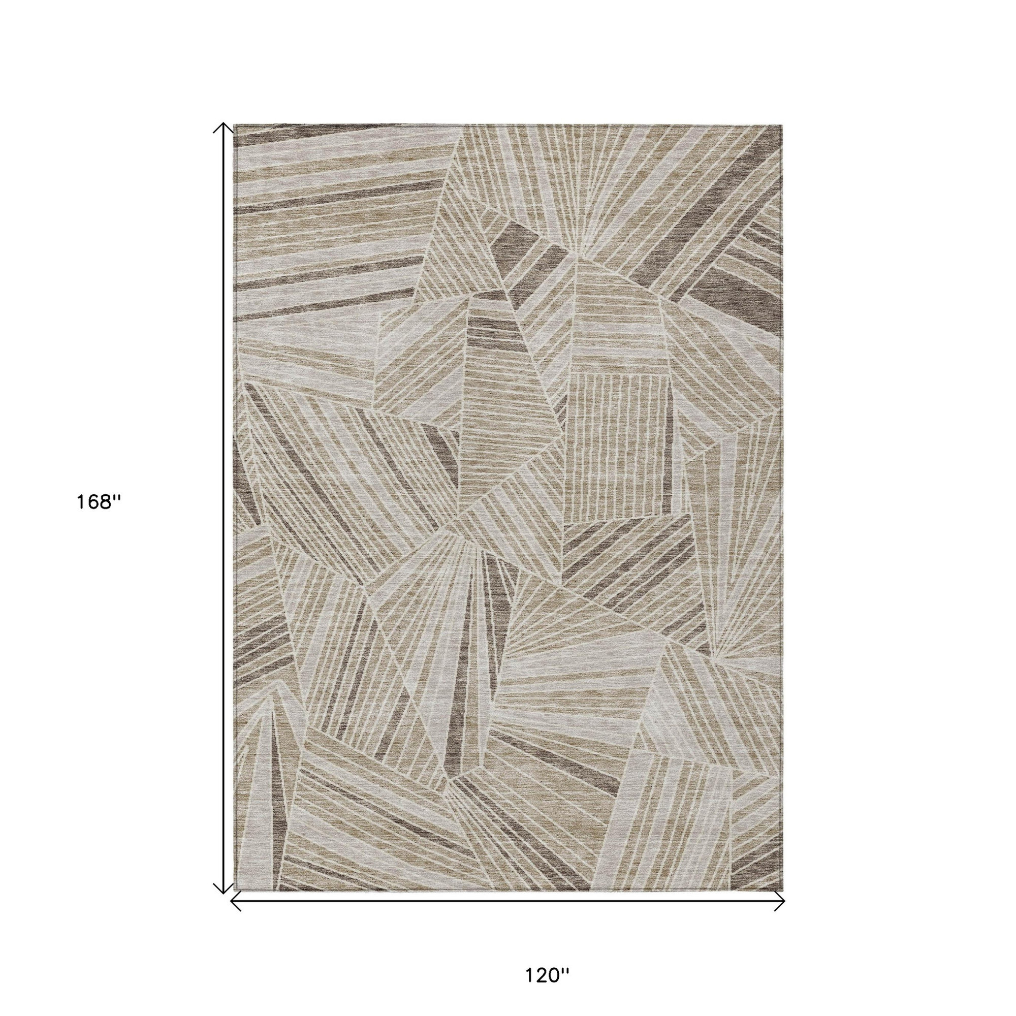 10' X 14' Beige Brown And Ivory Geometric Washable Indoor Outdoor Area Rug - 1 - Sports & Outdoor