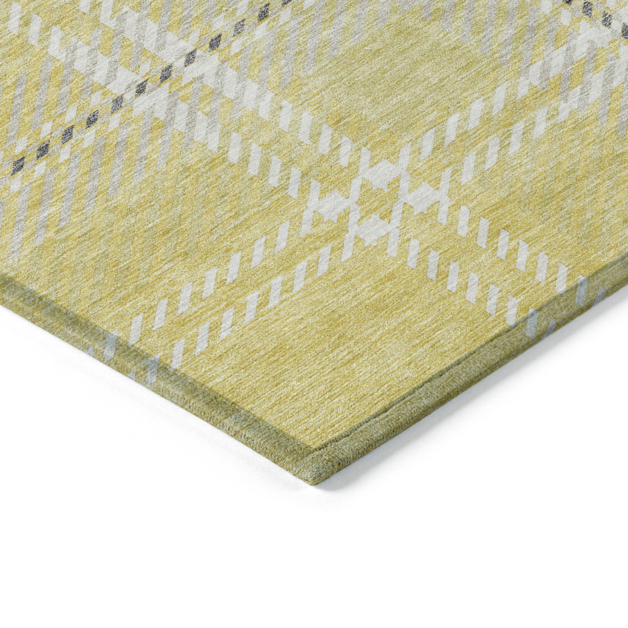 10' X 14' Yellow Black And Ivory Plaid Washable Indoor Outdoor Area Rug - 1 - Sports & Outdoor