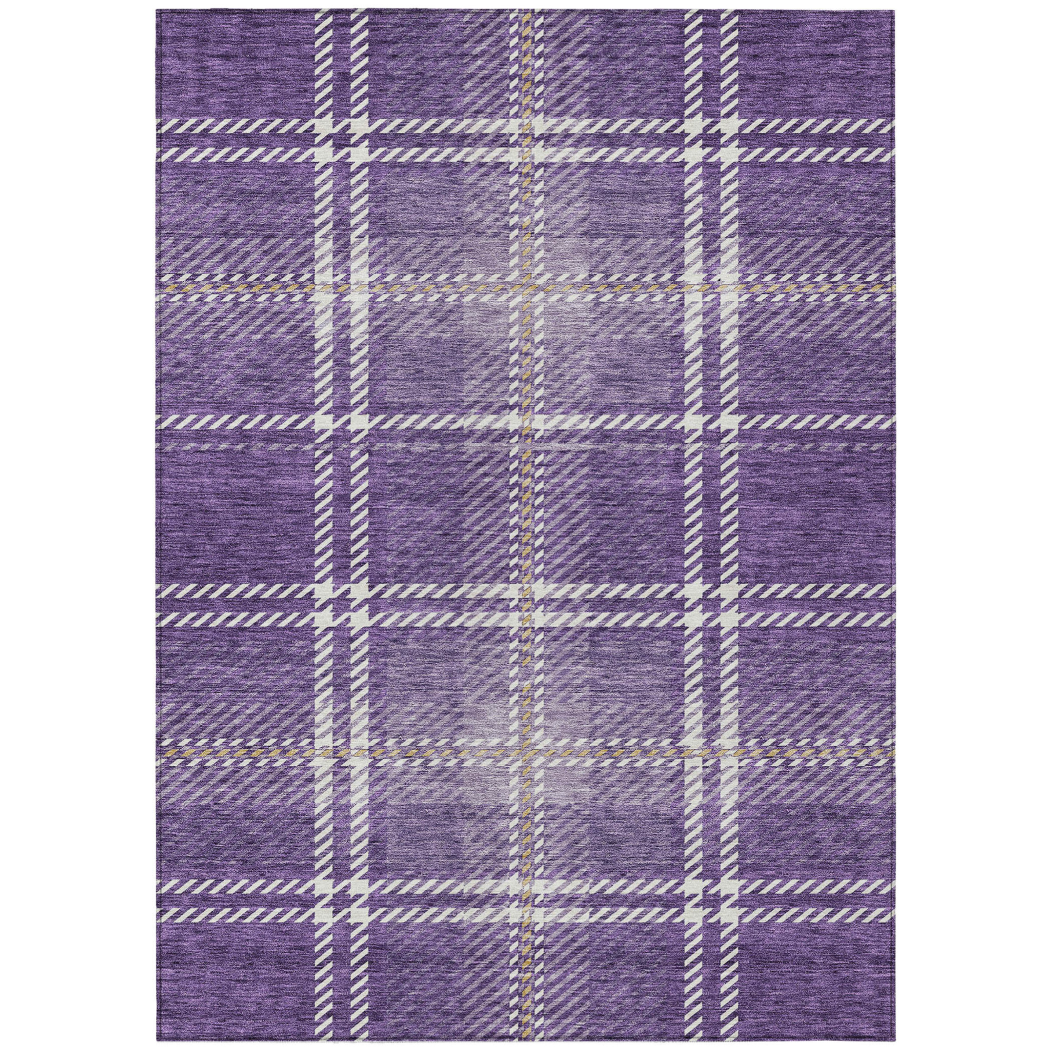 10' X 14' Purple Gold And Ivory Plaid Washable Indoor Outdoor Area Rug - 1 - Sports & Outdoor