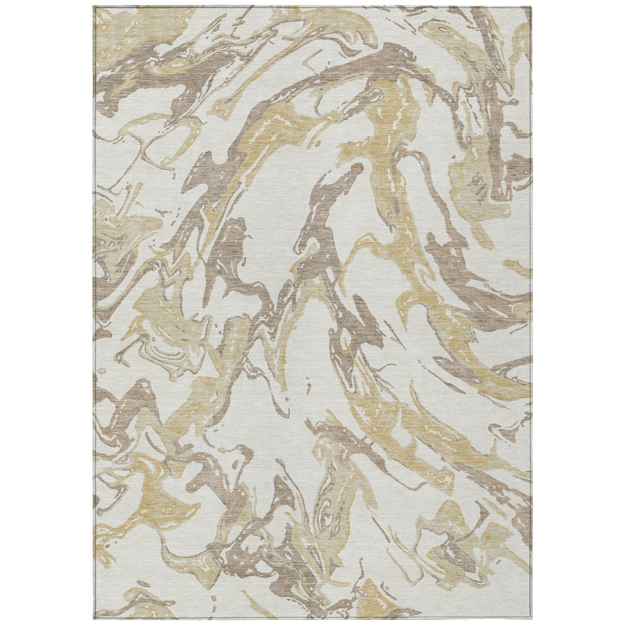 10' X 14' Ivory Gold And Brown Abstract Washable Indoor Outdoor Area Rug - 1 - Sports & Outdoor