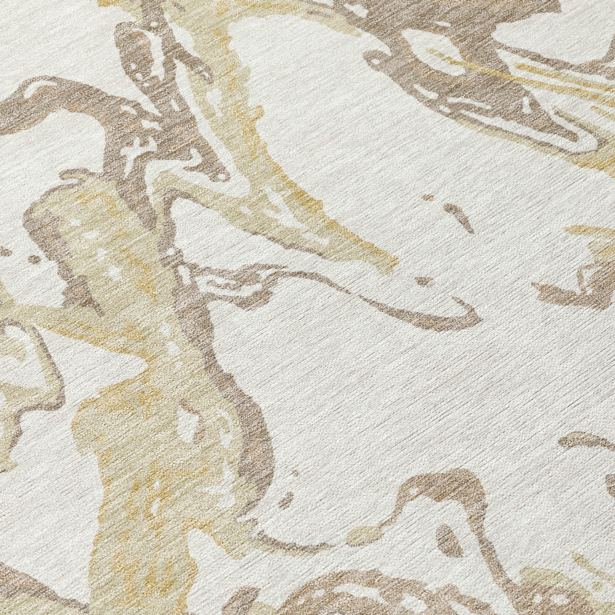10' X 14' Ivory Gold And Brown Abstract Washable Indoor Outdoor Area Rug - 1 - Sports & Outdoor