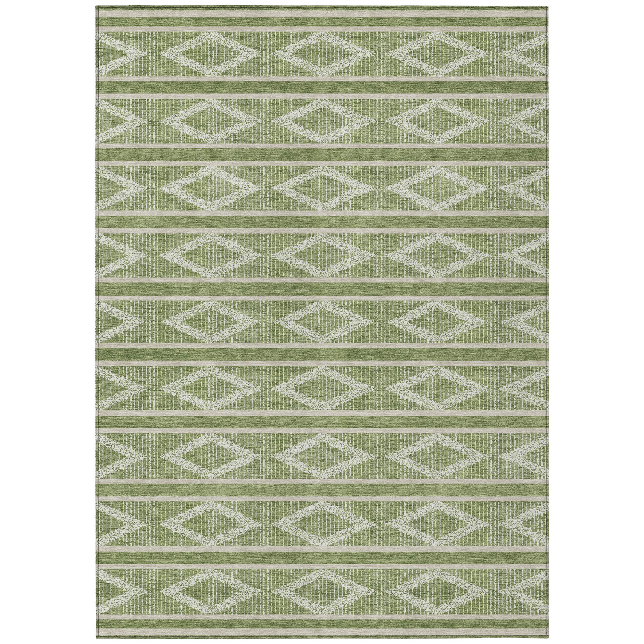 10' X 14' Green And Ivory Geometric Washable Indoor Outdoor Area Rug - 1 - Sports & Outdoor