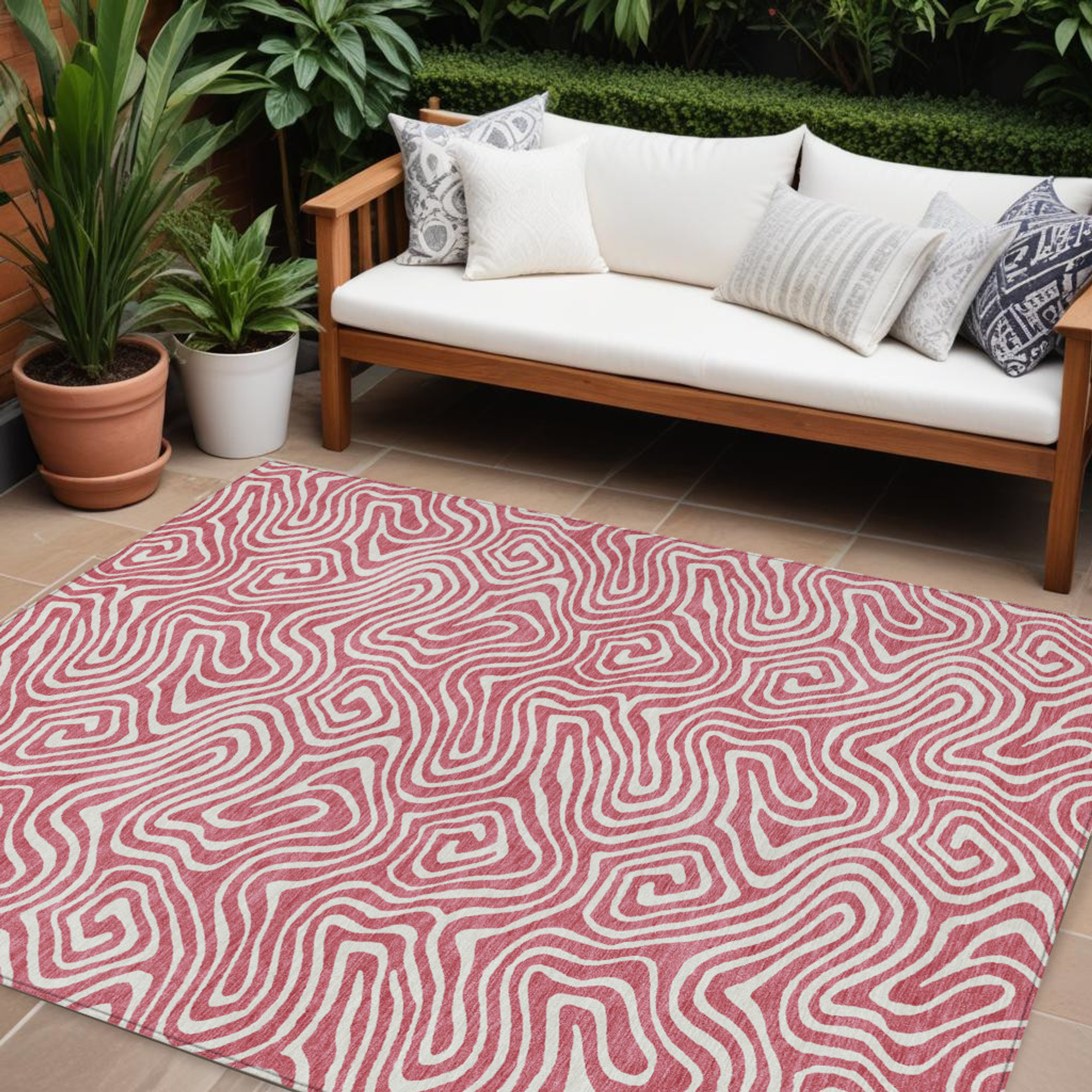 10' X 14' Blush And Ivory Abstract Washable Indoor Outdoor Area Rug - 1 - Sports & Outdoor