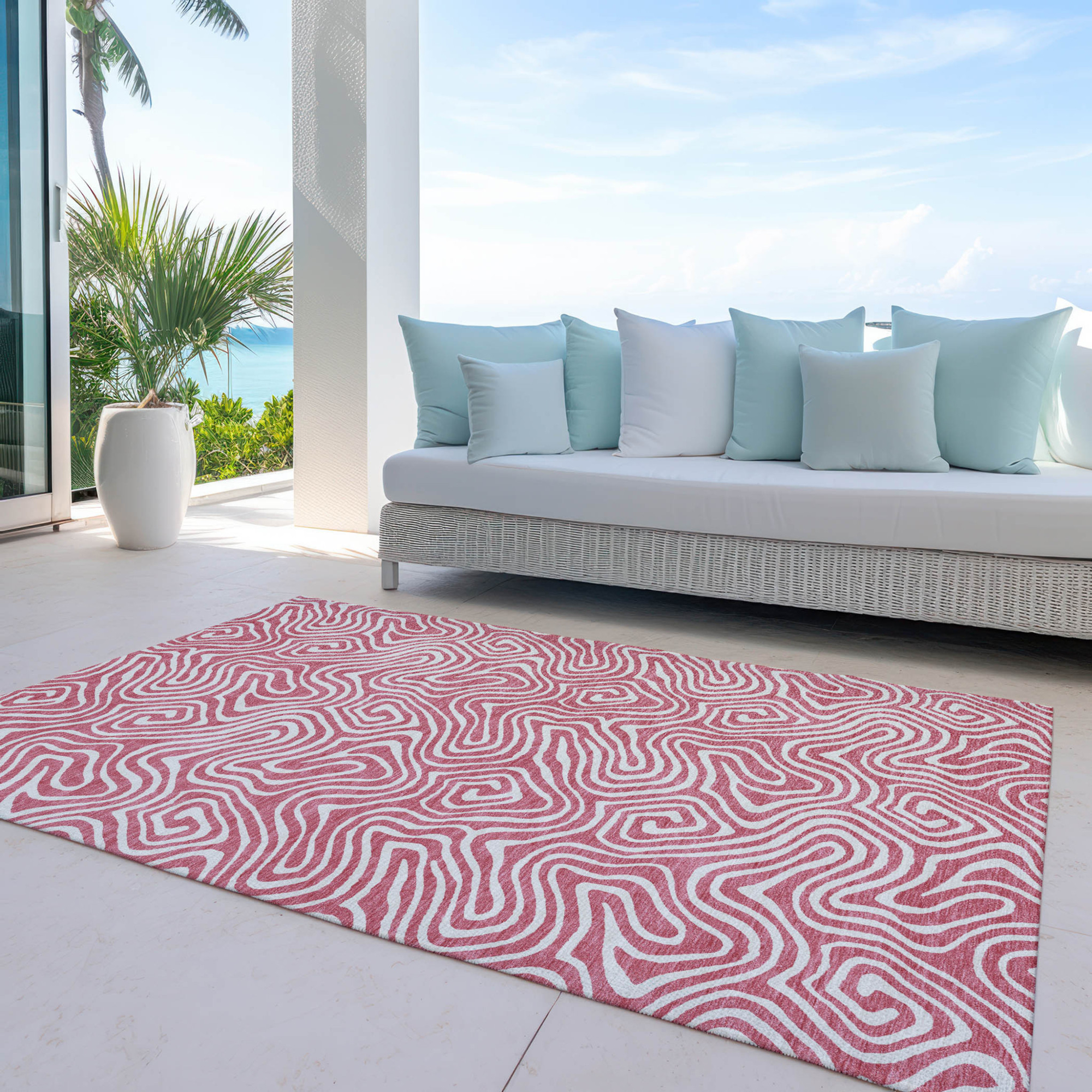 10' X 14' Blush And Ivory Abstract Washable Indoor Outdoor Area Rug - 1 - Sports & Outdoor
