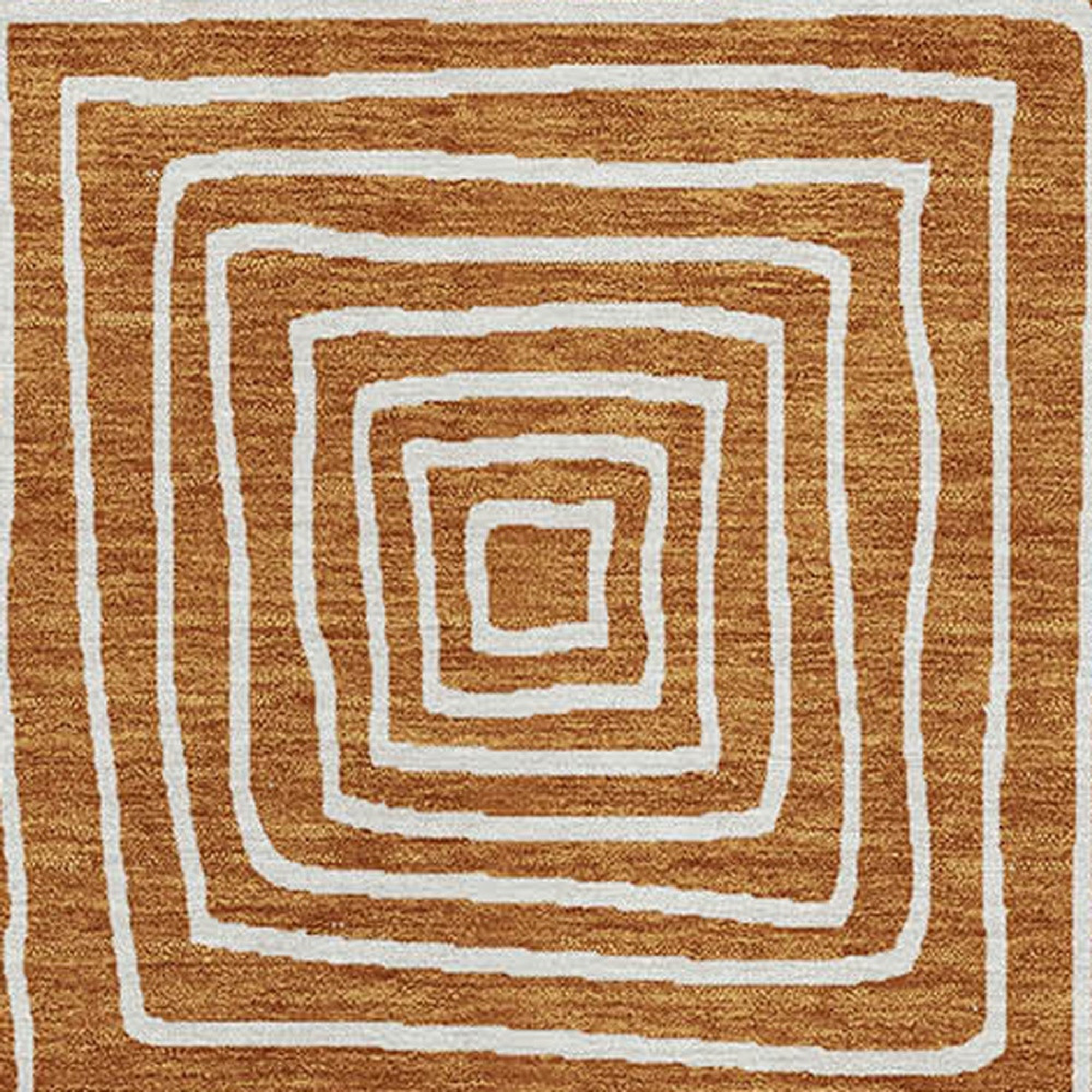 10' X 14' Copper And Ivory Geometric Washable Indoor Outdoor Area Rug - 1 - Sports & Outdoor