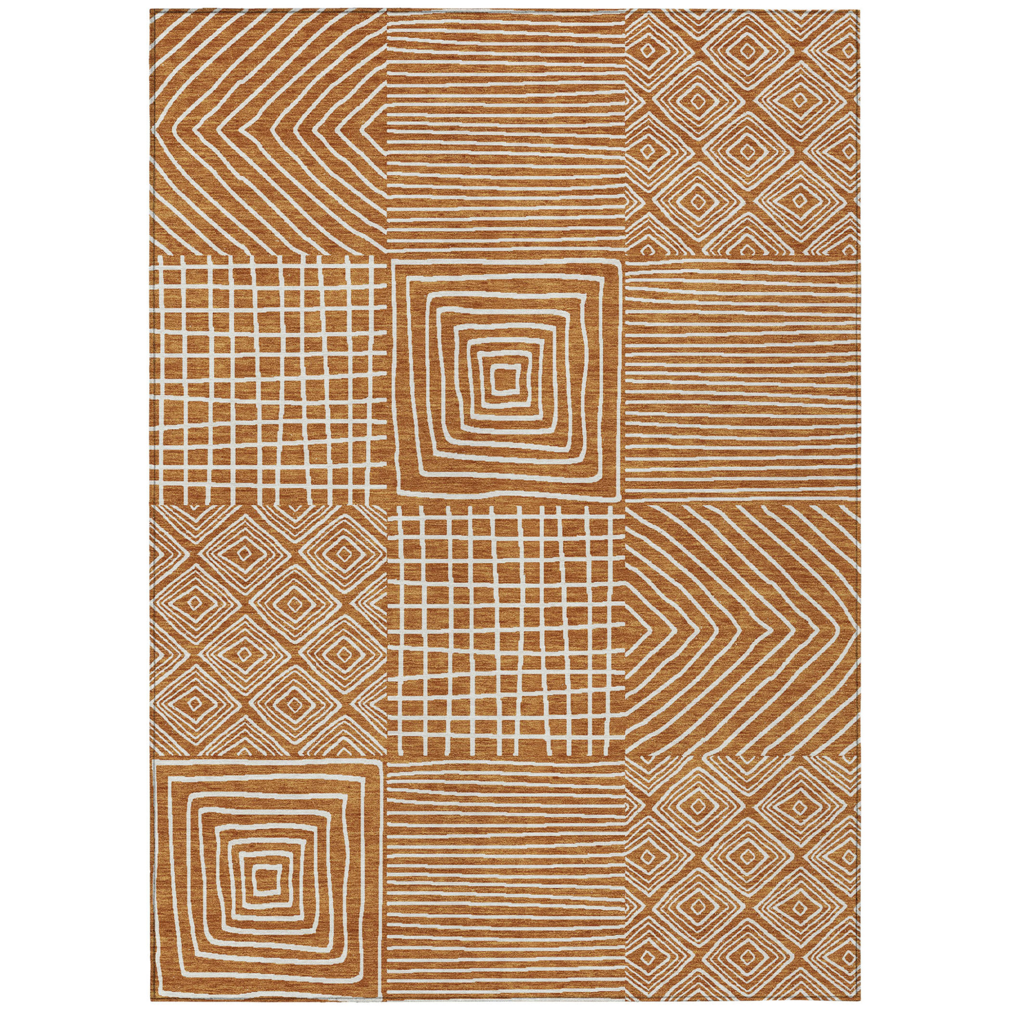 10' X 14' Copper And Ivory Geometric Washable Indoor Outdoor Area Rug - 1 - Sports & Outdoor