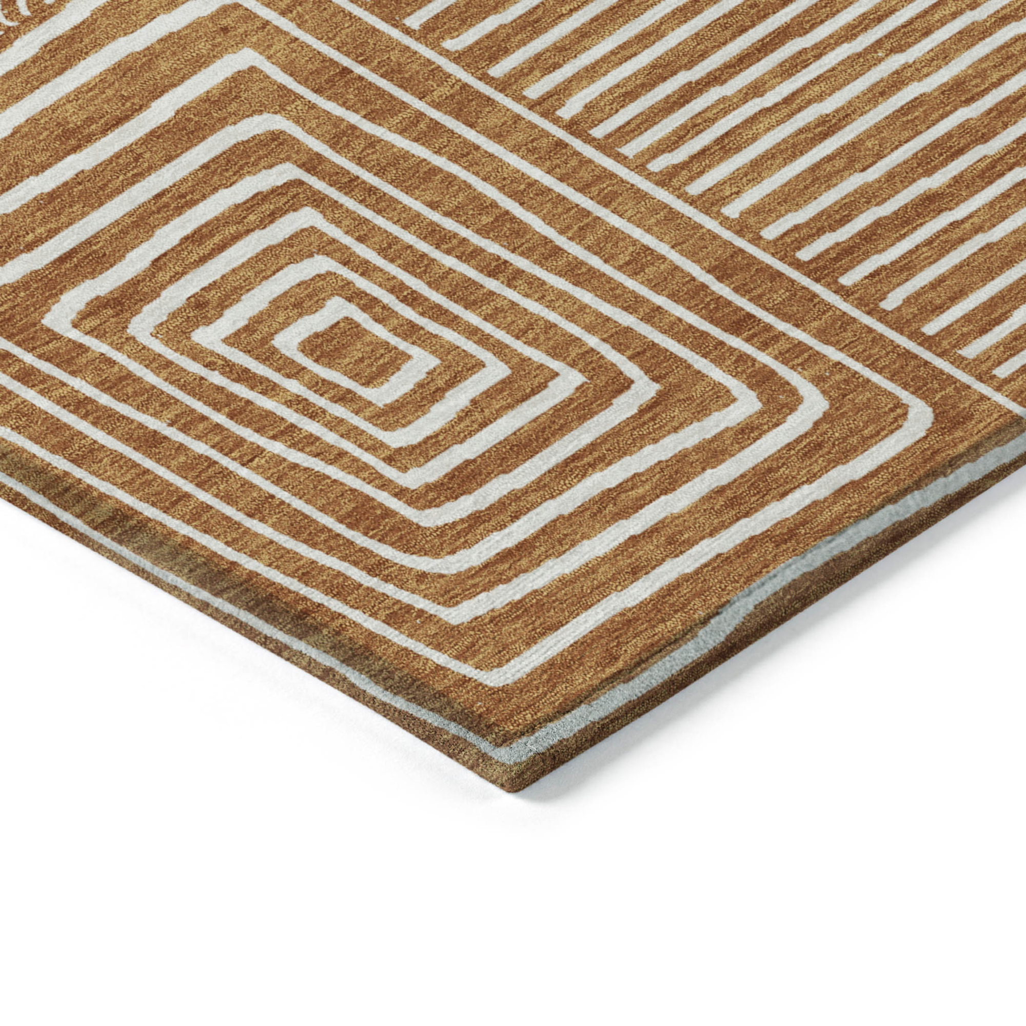 10' X 14' Copper And Ivory Geometric Washable Indoor Outdoor Area Rug - 1 - Sports & Outdoor