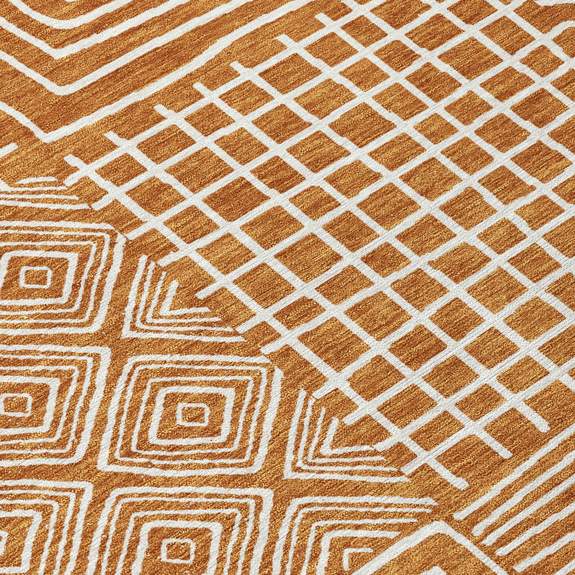 10' X 14' Copper And Ivory Geometric Washable Indoor Outdoor Area Rug - 1 - Sports & Outdoor