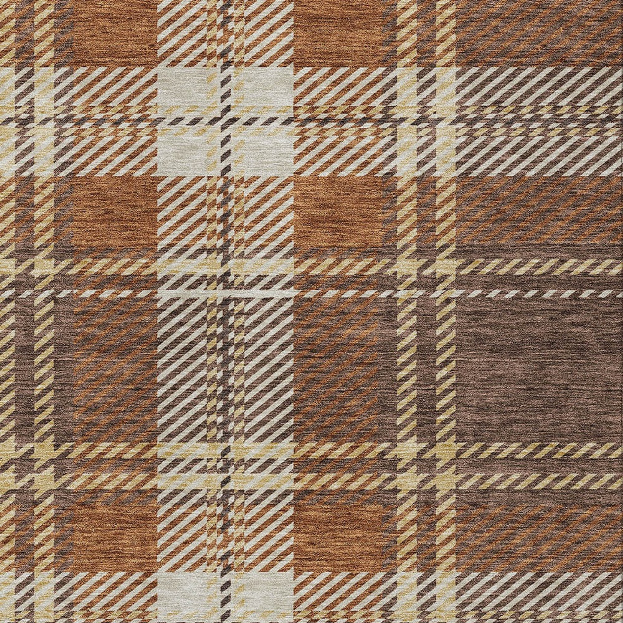 10' X 14' Chocolate Copper And Gold Plaid Washable Indoor Outdoor Area Rug - 1 - Sports & Outdoor