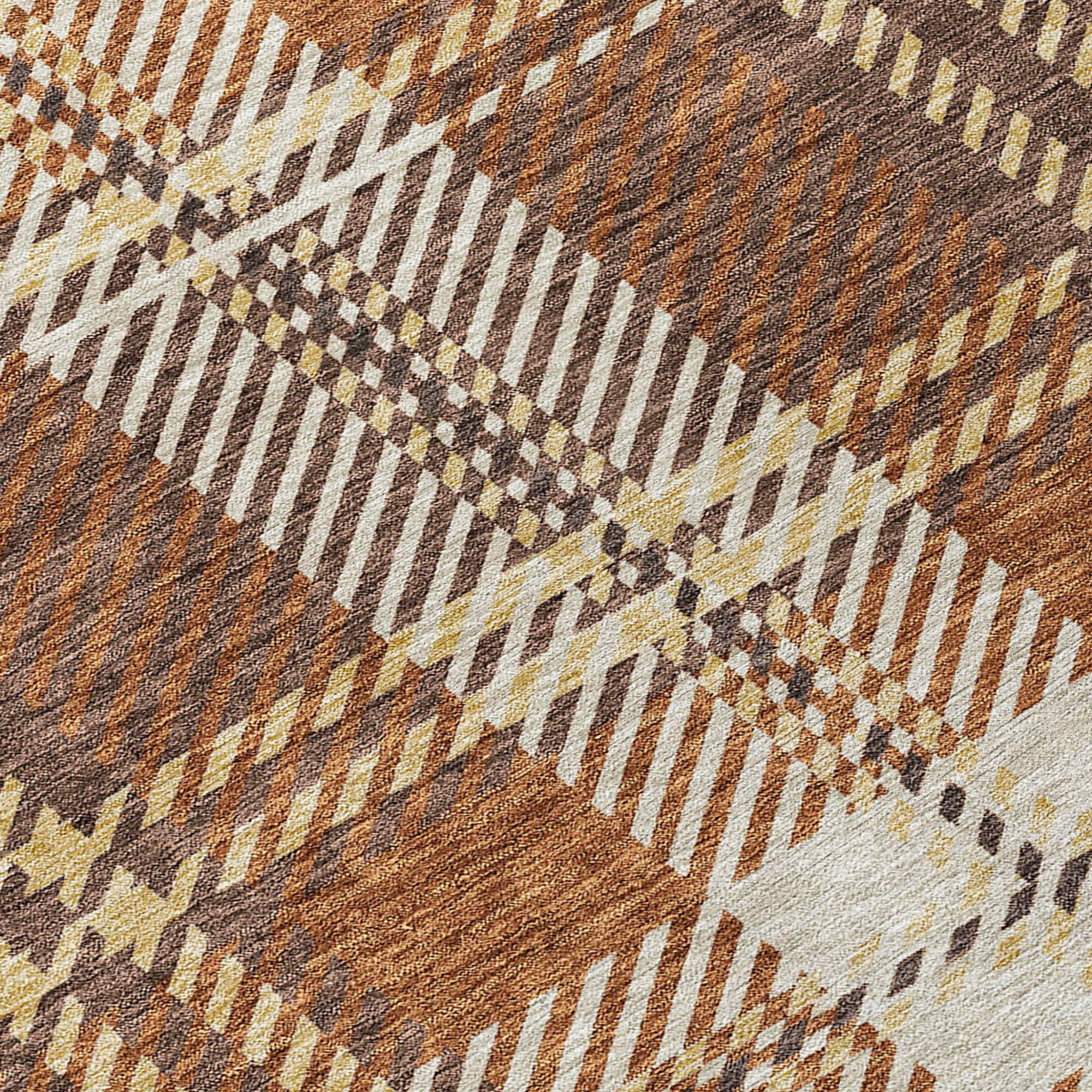 10' X 14' Chocolate Copper And Gold Plaid Washable Indoor Outdoor Area Rug - 1 - Sports & Outdoor