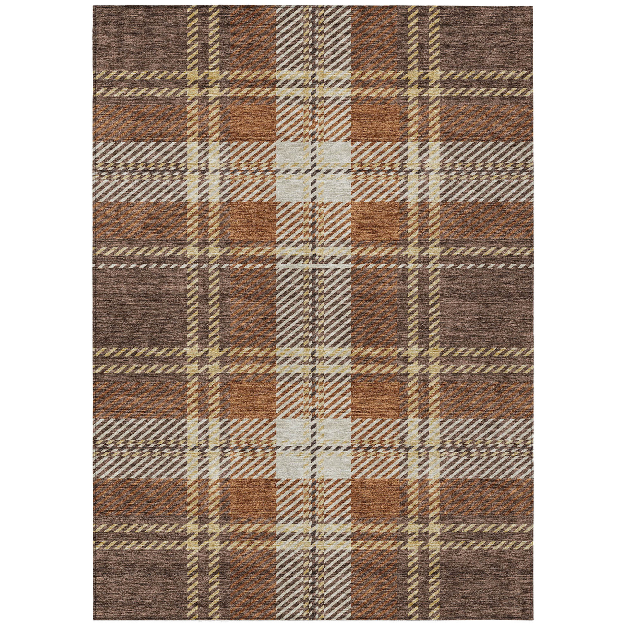 10' X 14' Chocolate Copper And Gold Plaid Washable Indoor Outdoor Area Rug - 1 - Sports & Outdoor