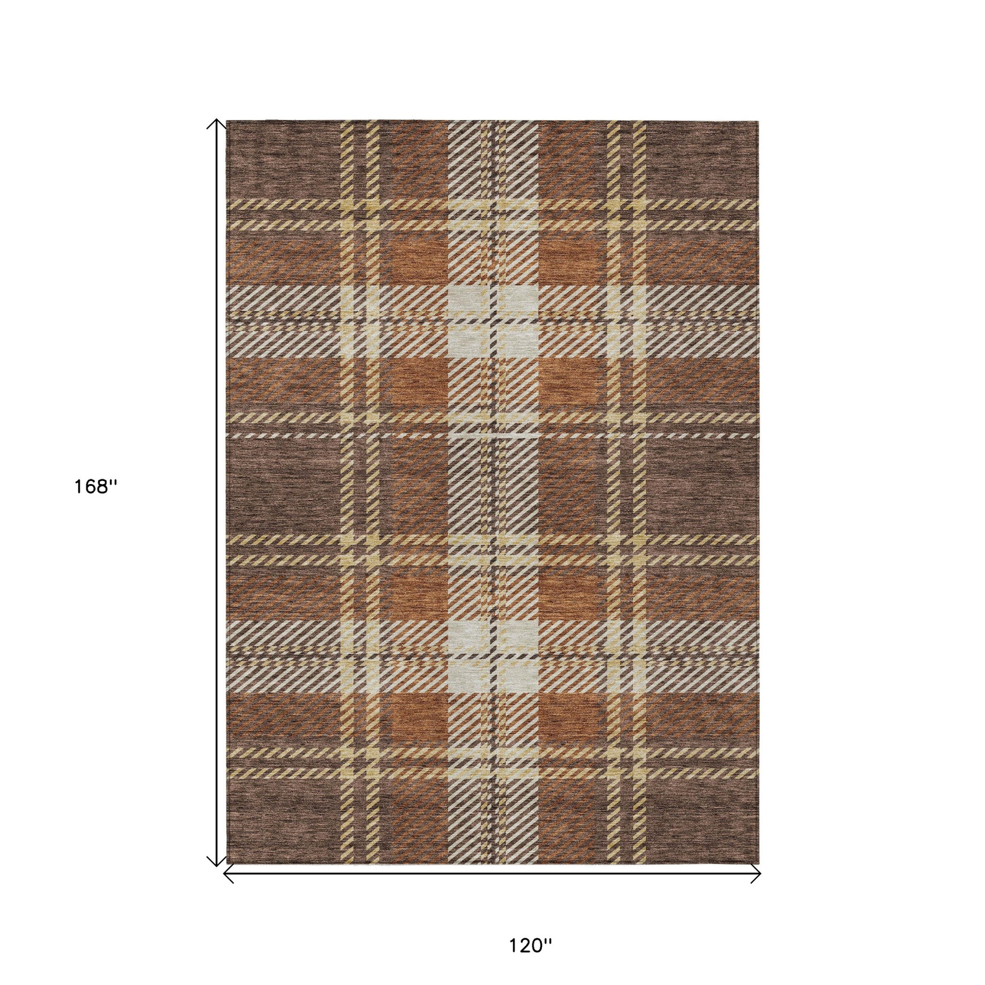10' X 14' Chocolate Copper And Gold Plaid Washable Indoor Outdoor Area Rug - 1 - Sports & Outdoor