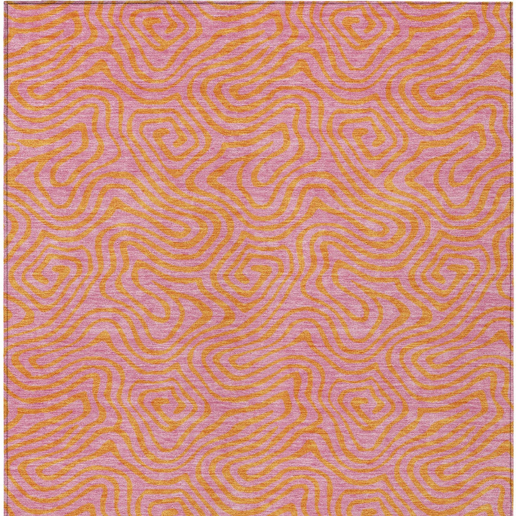 10' X 14' Pink And Copper Abstract Washable Indoor Outdoor Area Rug - 1 - Sports & Outdoor