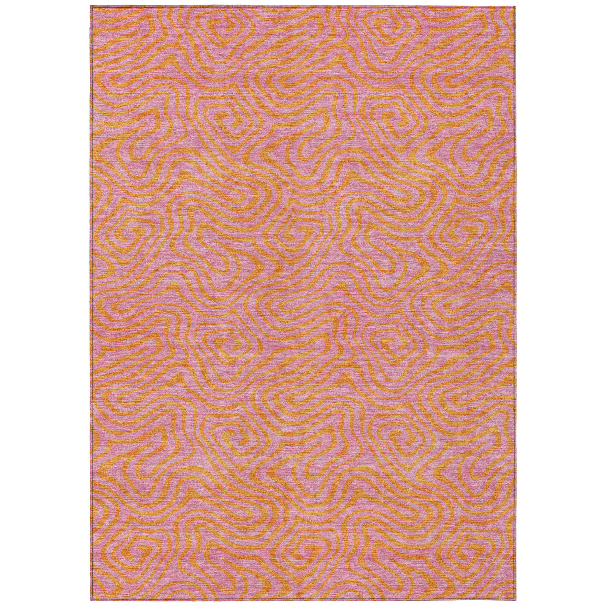 10' X 14' Pink And Copper Abstract Washable Indoor Outdoor Area Rug - 1 - Sports & Outdoor