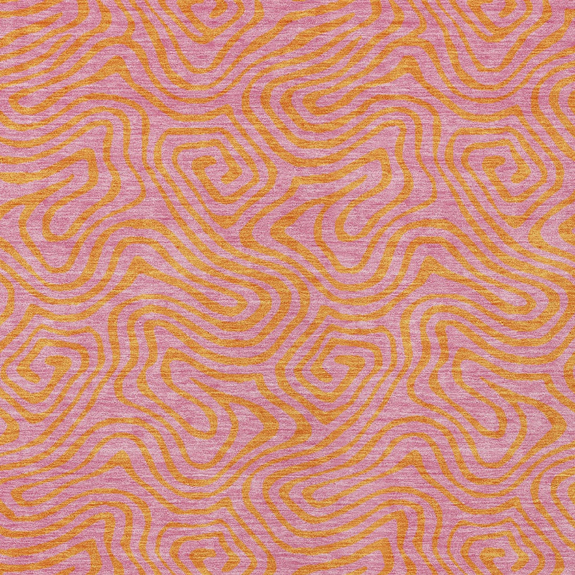 10' X 14' Pink And Copper Abstract Washable Indoor Outdoor Area Rug - 1 - Sports & Outdoor