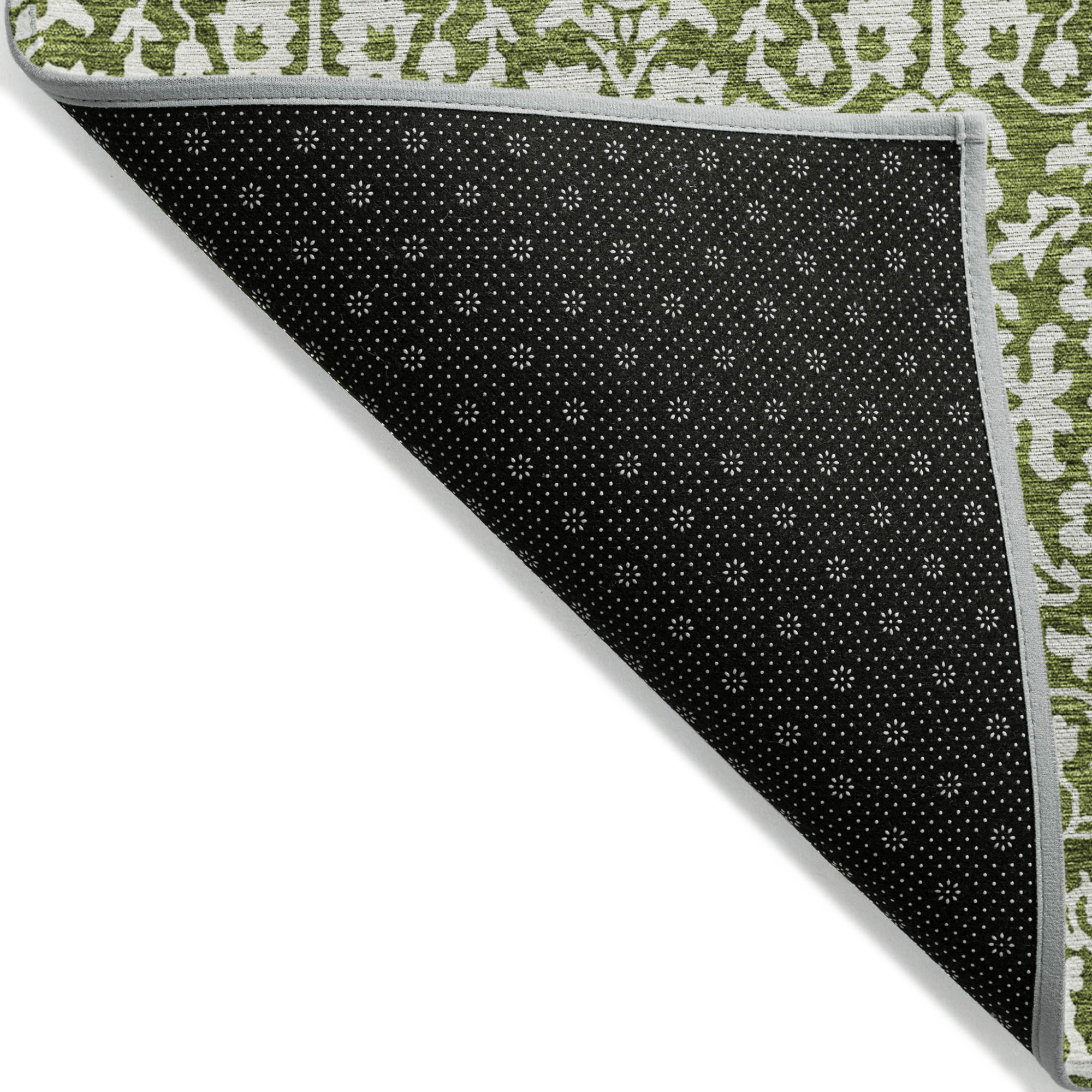 10' X 14' Olive Green And Ivory Damask Washable Indoor Outdoor Area Rug - 1 - Sports & Outdoor