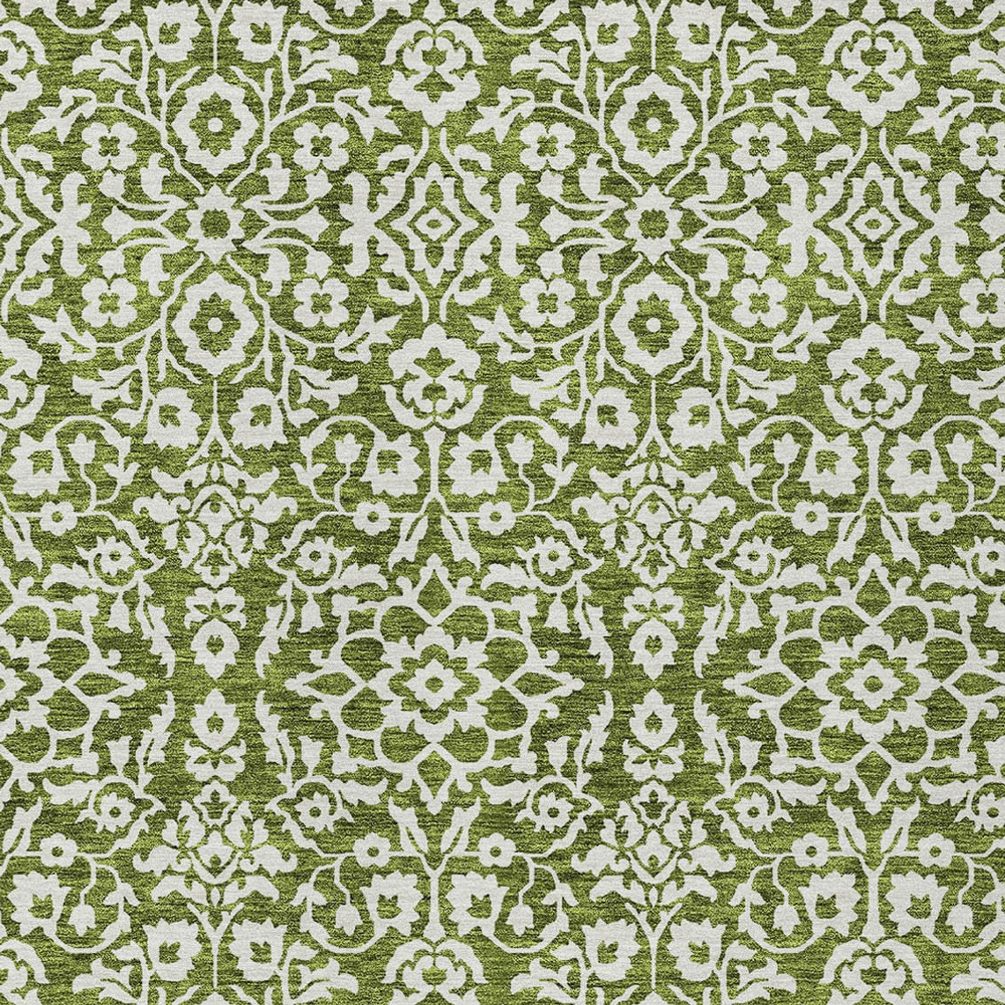 10' X 14' Olive Green And Ivory Damask Washable Indoor Outdoor Area Rug - 1 - Sports & Outdoor