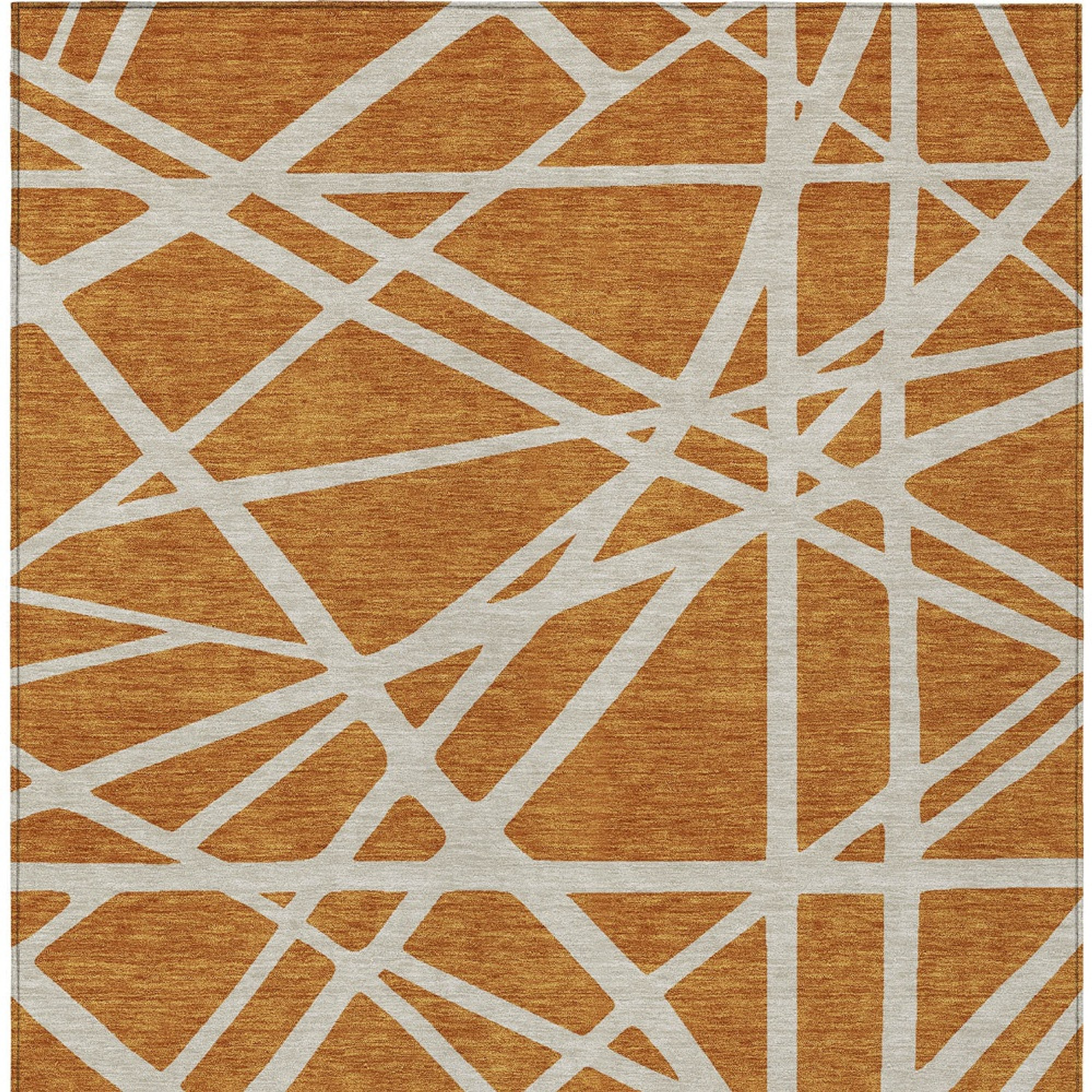 10' X 14' Copper And Beige Geometric Washable Indoor Outdoor Area Rug - 1 - Sports & Outdoor