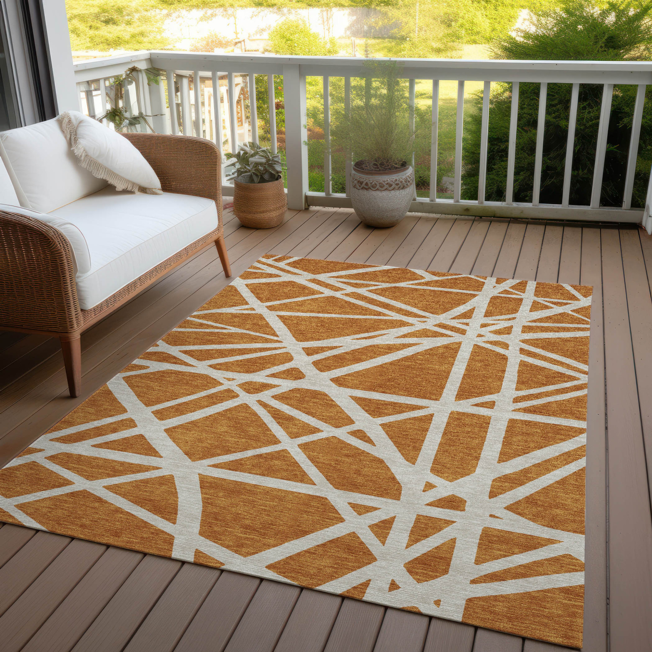 10' X 14' Copper And Beige Geometric Washable Indoor Outdoor Area Rug - 1 - Sports & Outdoor