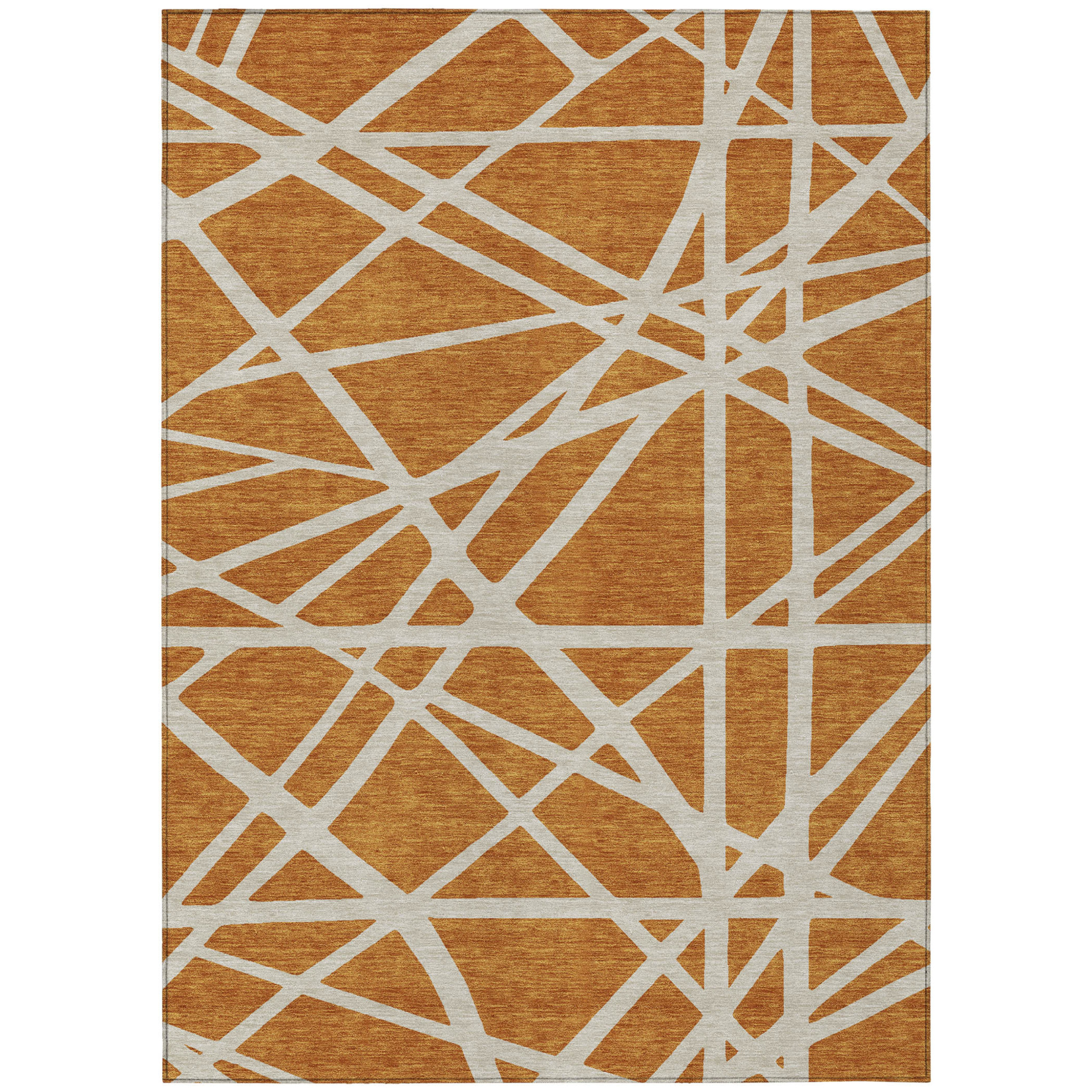 10' X 14' Copper And Beige Geometric Washable Indoor Outdoor Area Rug - 1 - Sports & Outdoor