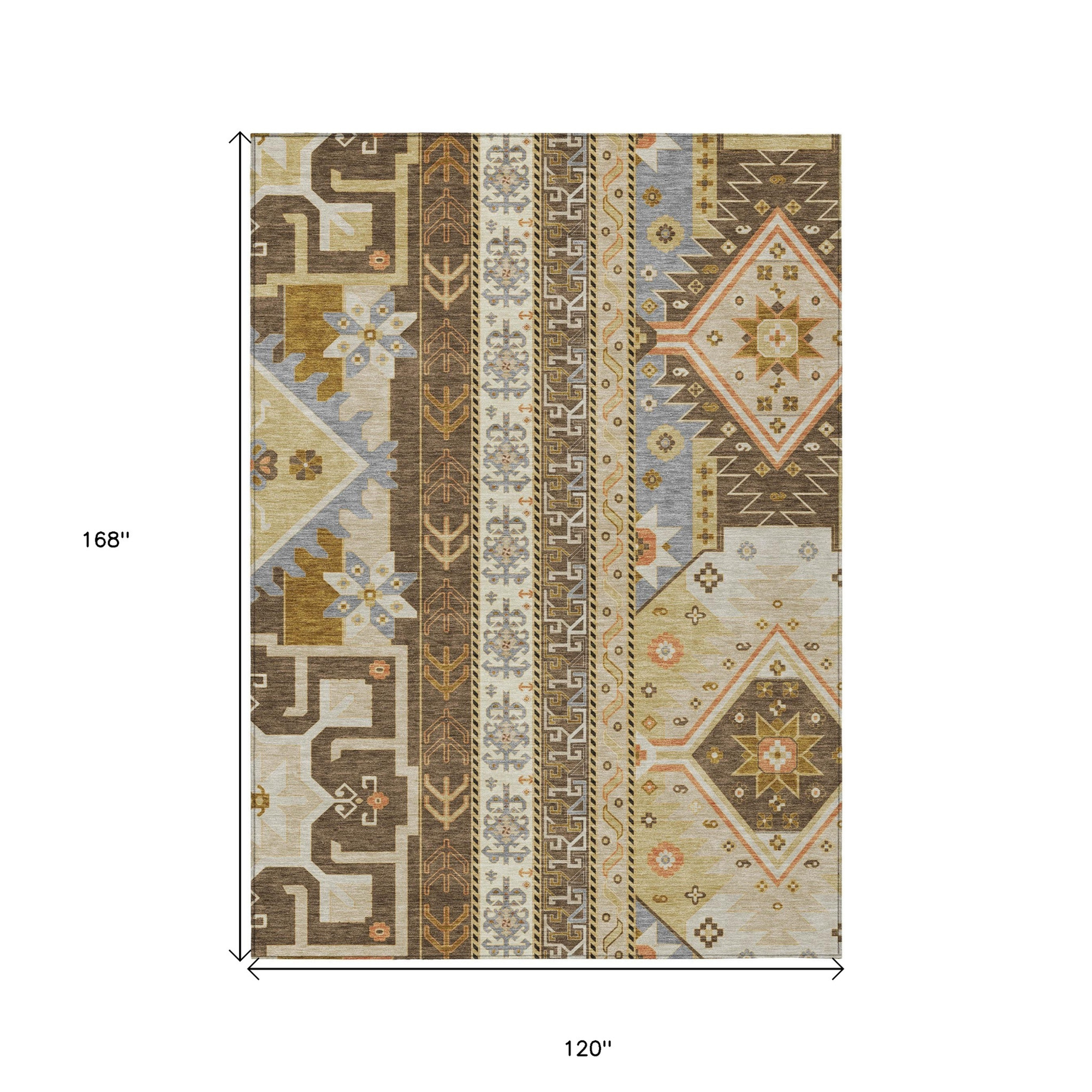 10' X 14' Brown Beige And Ivory Aztec Washable Indoor Outdoor Area Rug - 1 - Sports & Outdoor