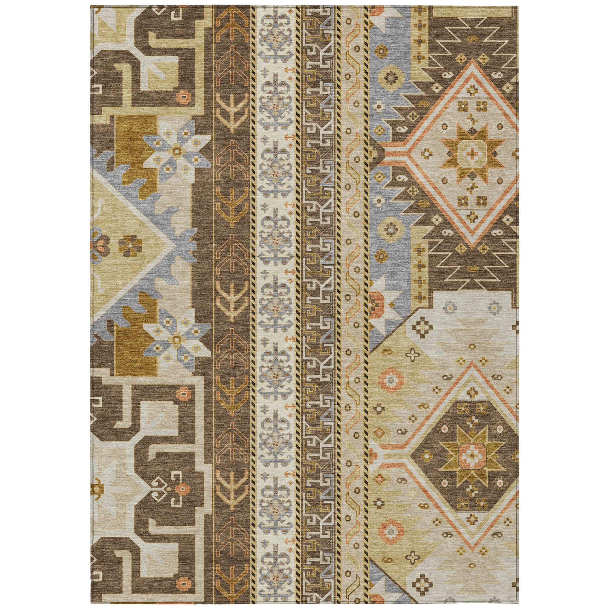 10' X 14' Brown Beige And Ivory Aztec Washable Indoor Outdoor Area Rug - 1 - Sports & Outdoor