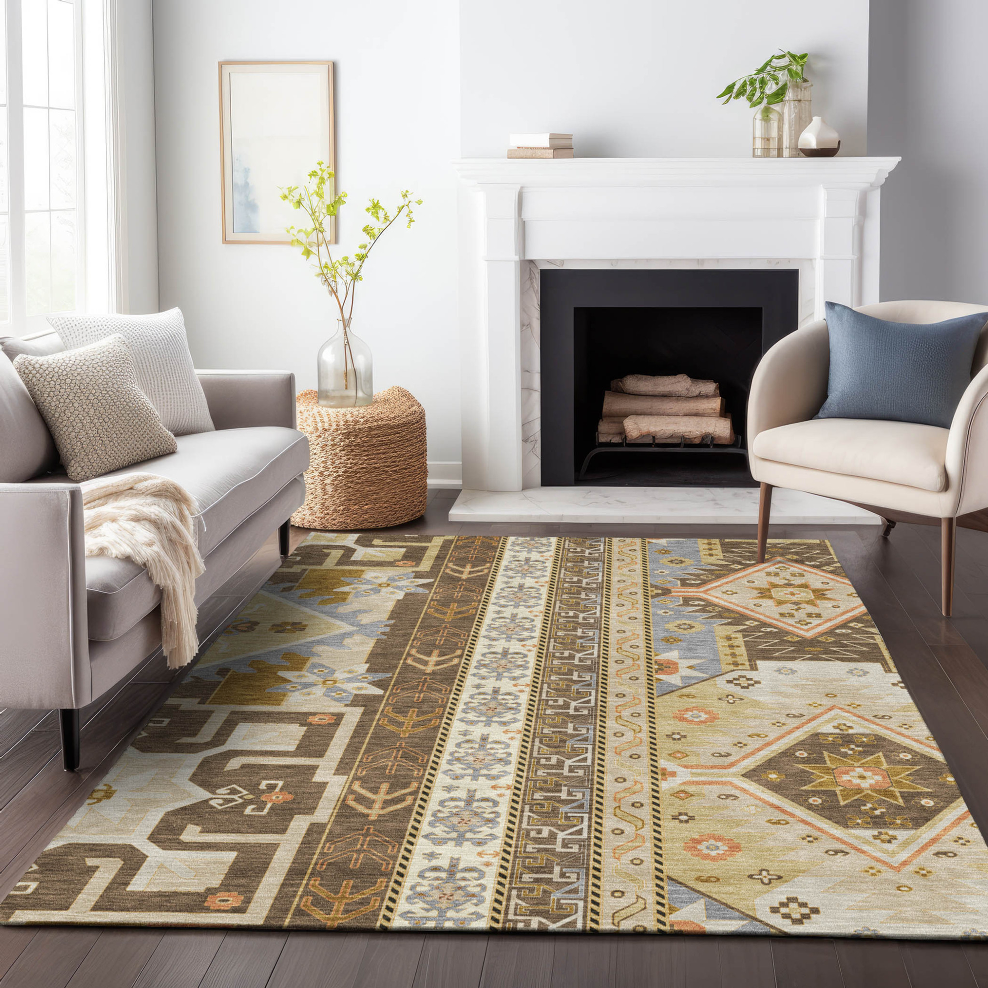 10' X 14' Brown Beige And Ivory Aztec Washable Indoor Outdoor Area Rug - 1 - Sports & Outdoor