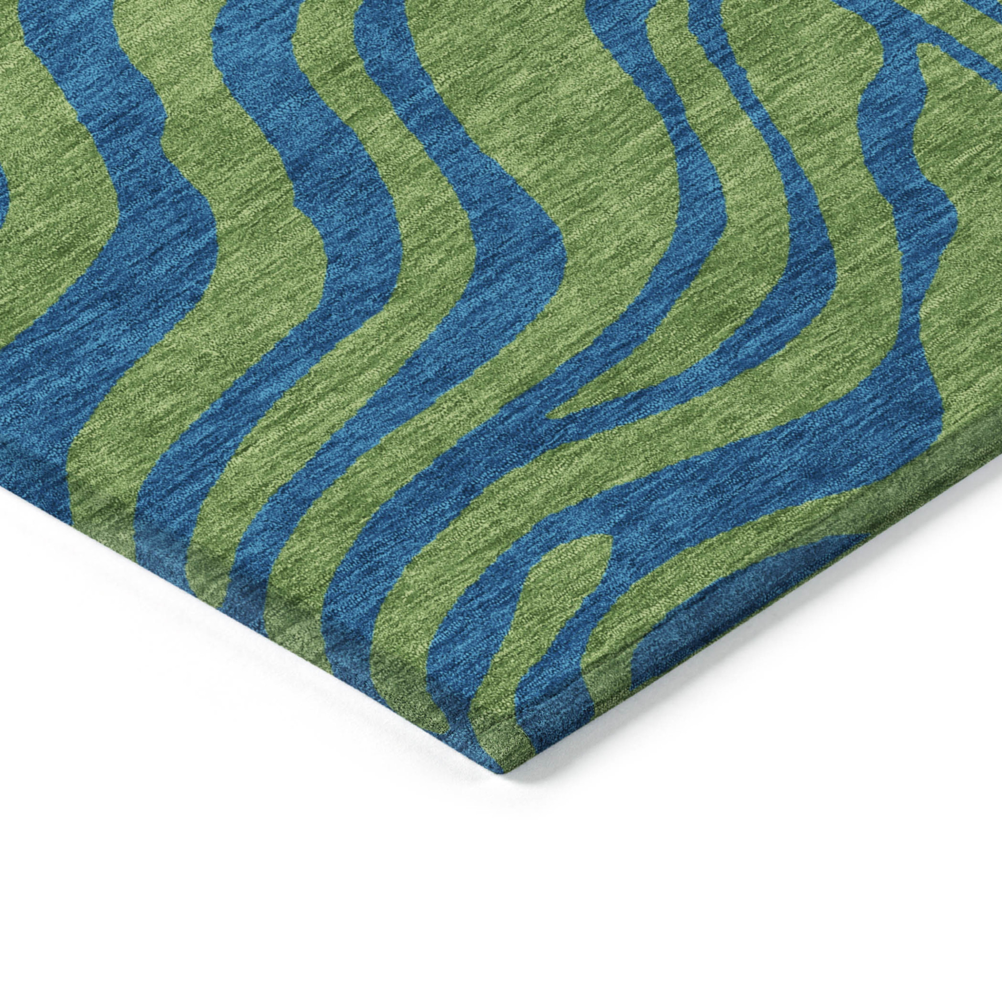 10' X 14' Green And Teal Blue Animal Print Washable Indoor Outdoor Area Rug - 1 - Sports & Outdoor