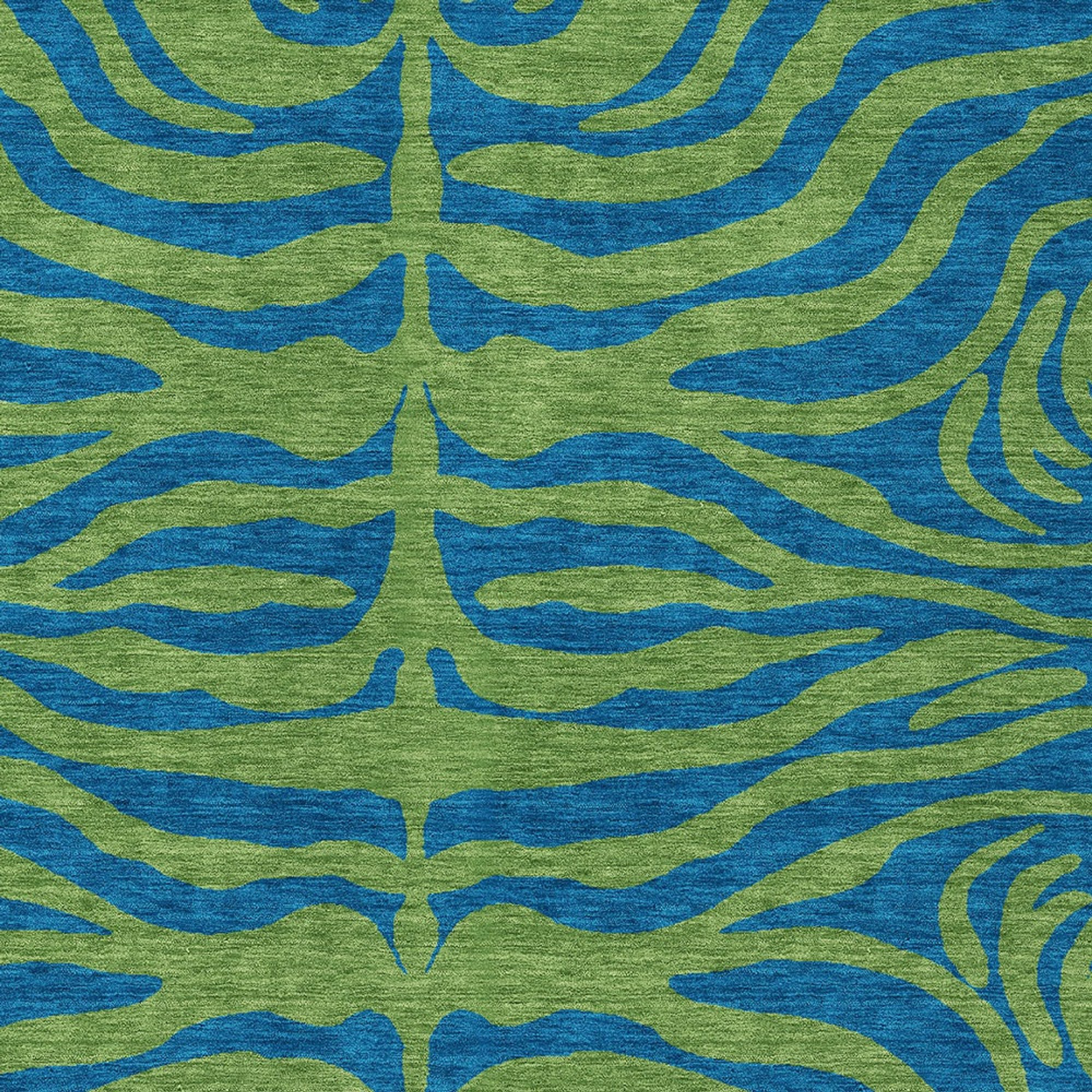 10' X 14' Green And Teal Blue Animal Print Washable Indoor Outdoor Area Rug - 1 - Sports & Outdoor