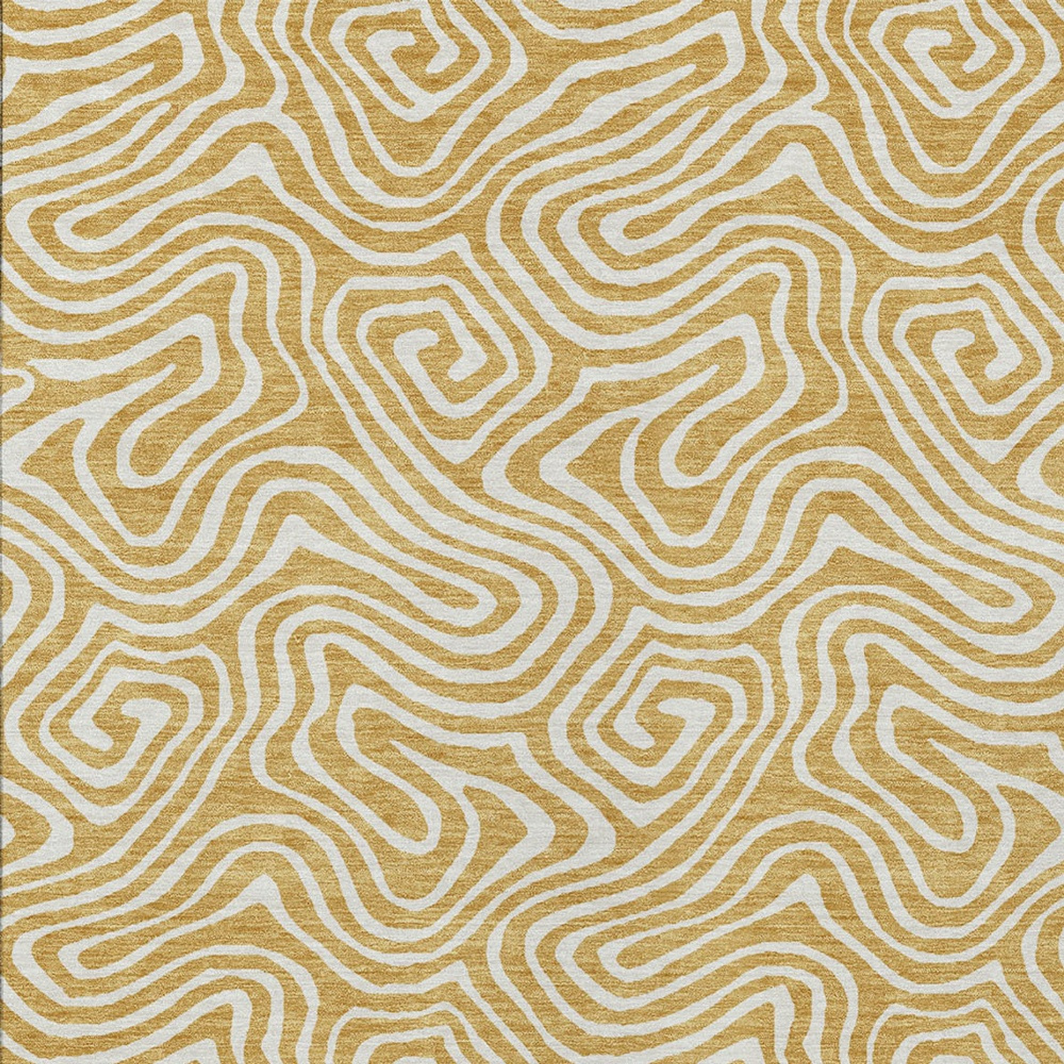 10' X 14' Gold And Ivory Abstract Washable Indoor Outdoor Area Rug - 1 - Sports & Outdoor