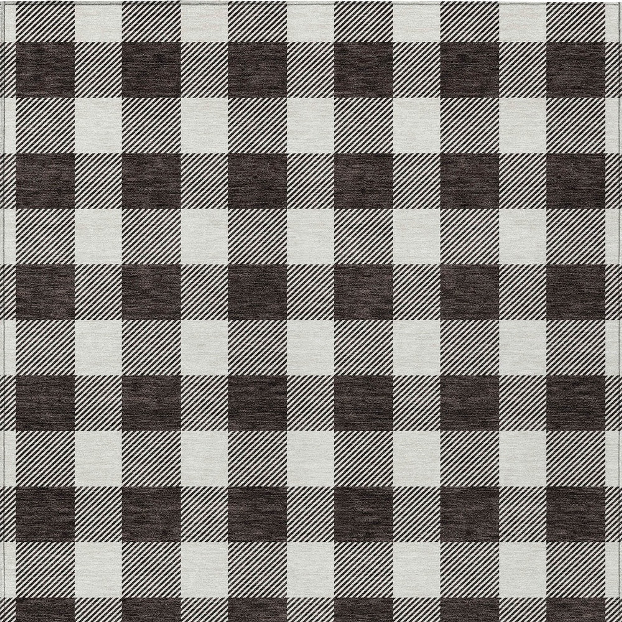 10' X 14' Black And Gray Plaid Washable Indoor Outdoor Area Rug - 1 - Sports & Outdoor
